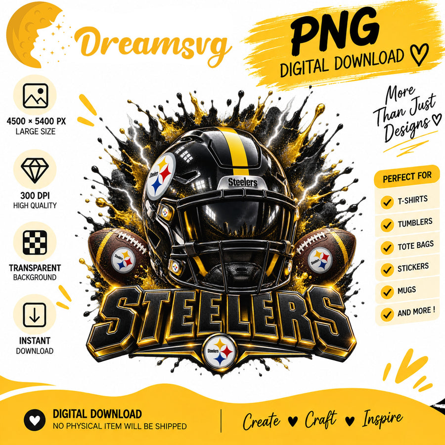 Pittsburgh Steelers Football Helmet Splash Sublimation PNG