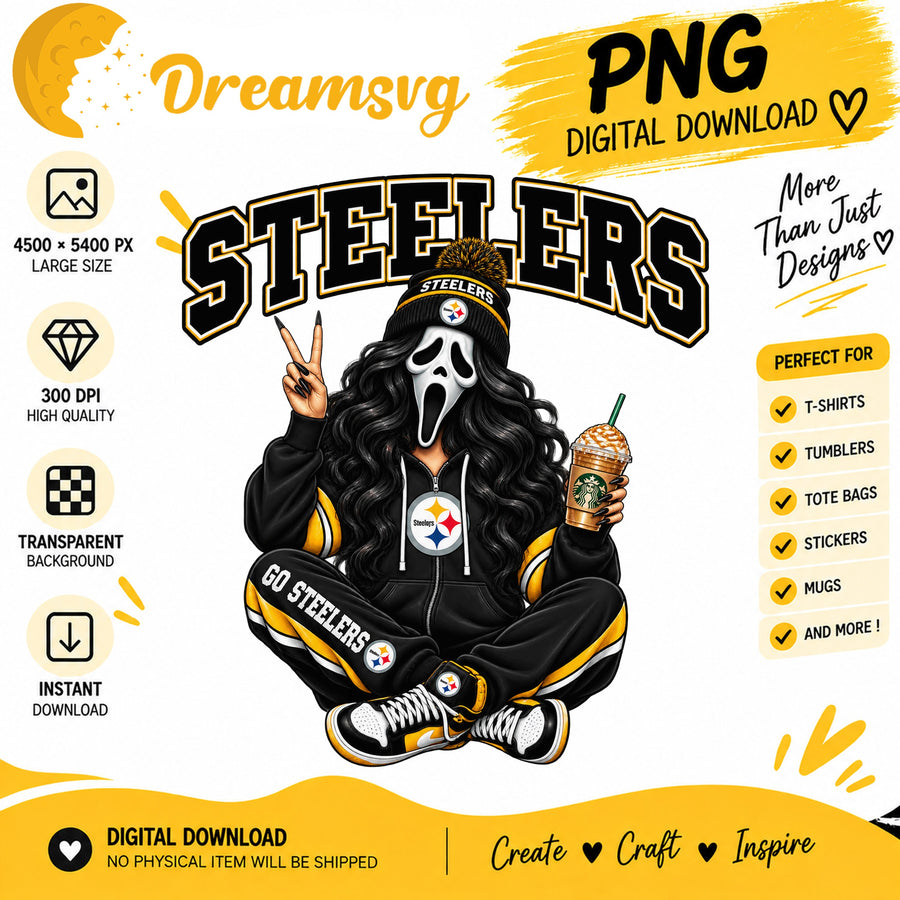 Pittsburgh Steelers Ghost Face Halloween Football Fan PNG
