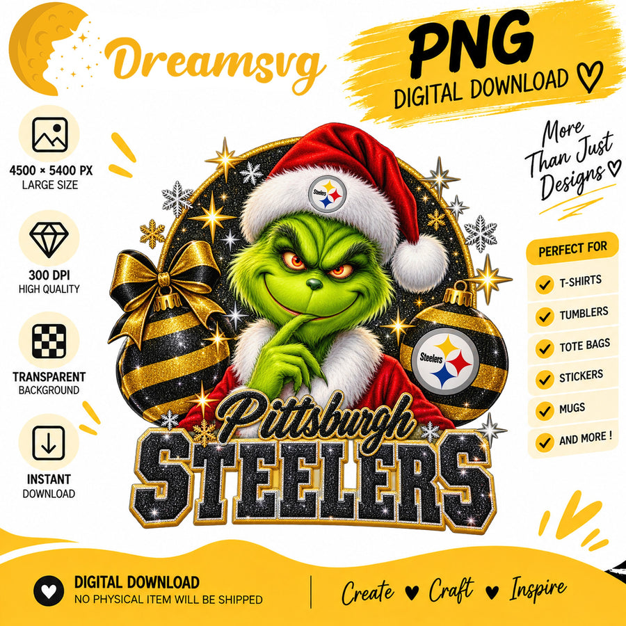 Pittsburgh Steelers Grinch Santa Christmas Football PNG