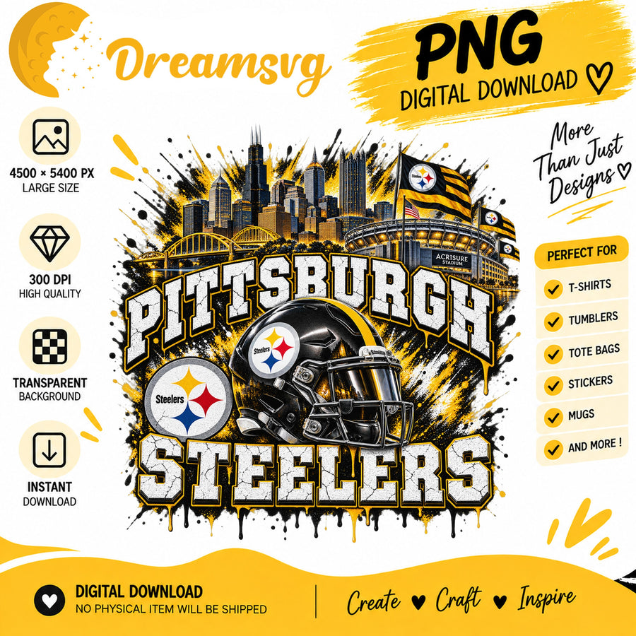 Pittsburgh Steelers Grunge Football City Skyline Stadium PNG