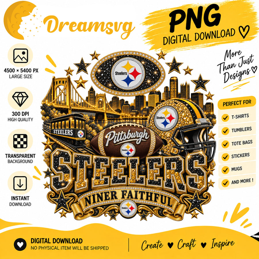 Pittsburgh Steelers Niner Faithful Glitter Football City PNG