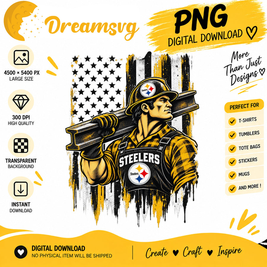 Pittsburgh Steelers Steel Worker American Flag Football PNG