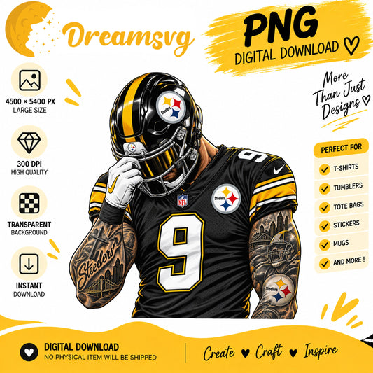 Pittsburgh Steelers Tattooed Football Player Sublimation PNG