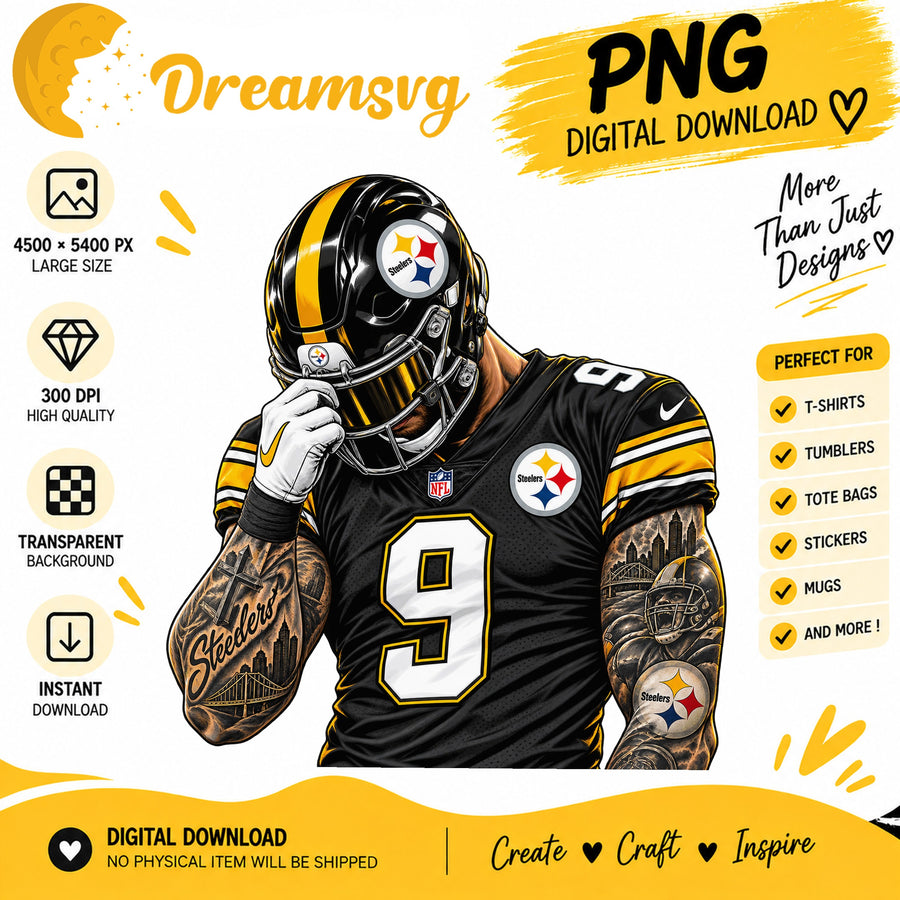 Pittsburgh Steelers Tattooed Football Player Sublimation PNG