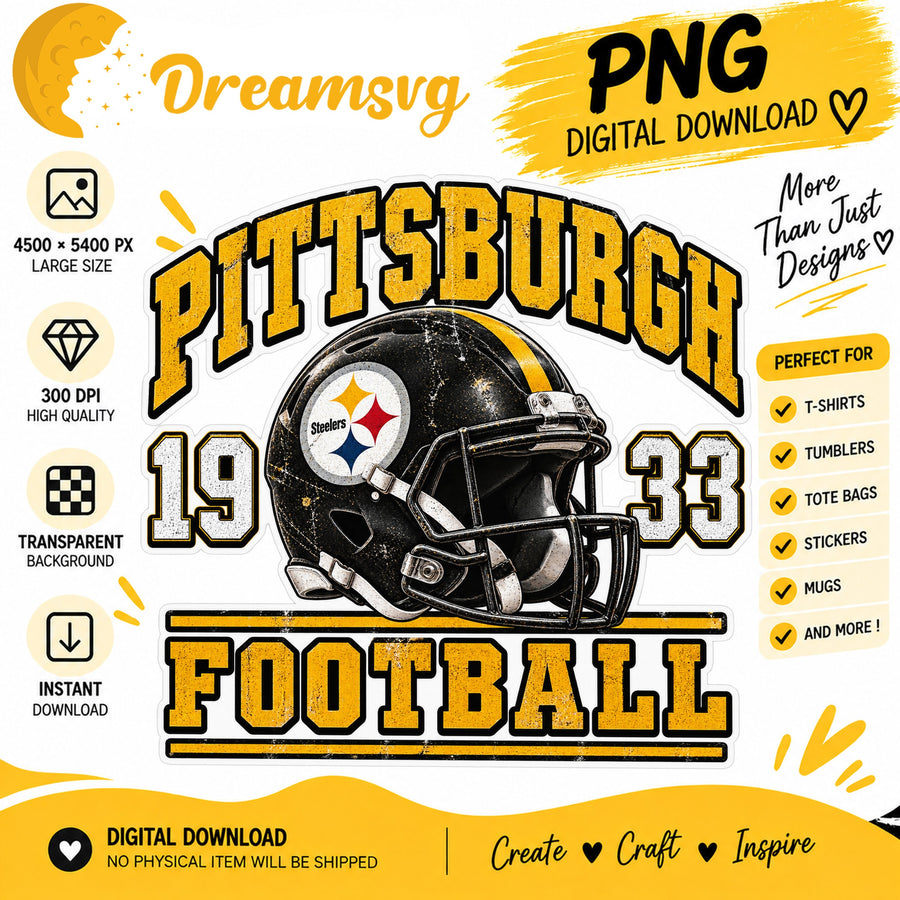 Pittsburgh Steelers Vintage Grunge Football Helmet 1933 PNG