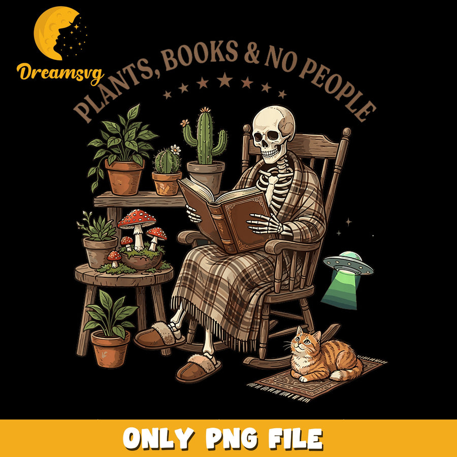 Plants Books And No People Skeleton Reading PNG, Cat Mushroom, Funny