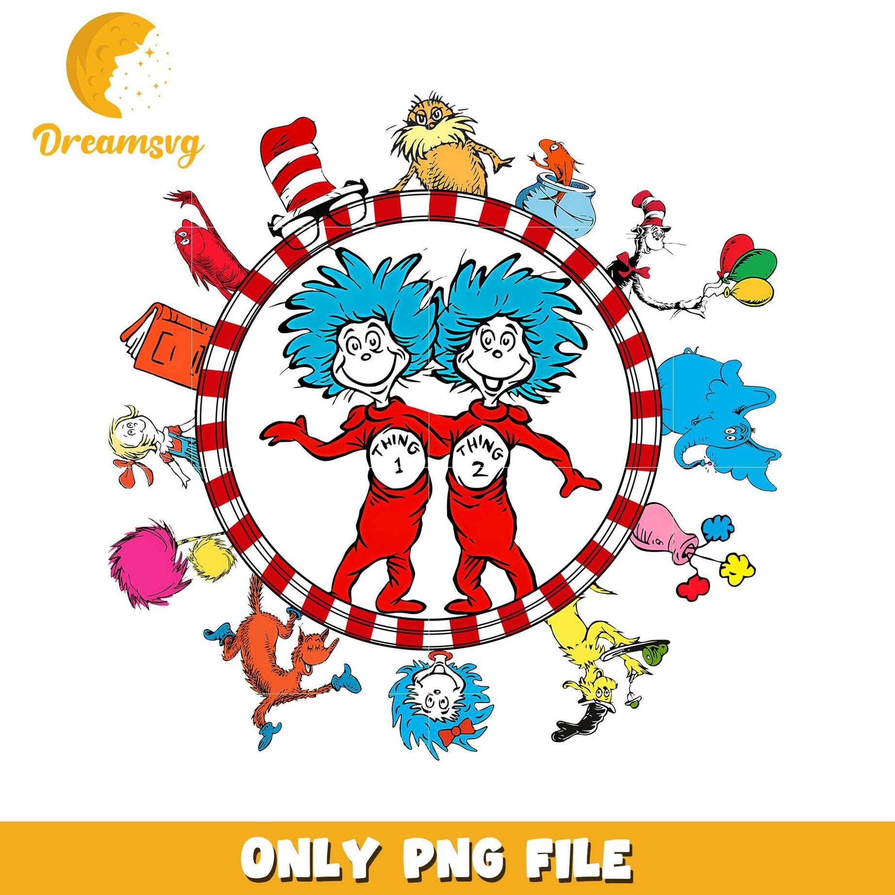 Playful Thing 1 and Thing 2 Dr Seuss PNG Graphic File