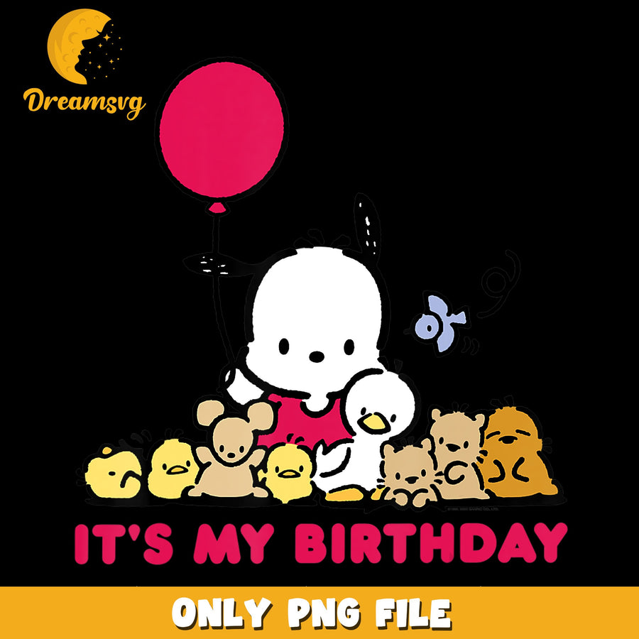 Pochacco Its My Birthday Balloon Friends PNG, Sanrio, Birthday PNG