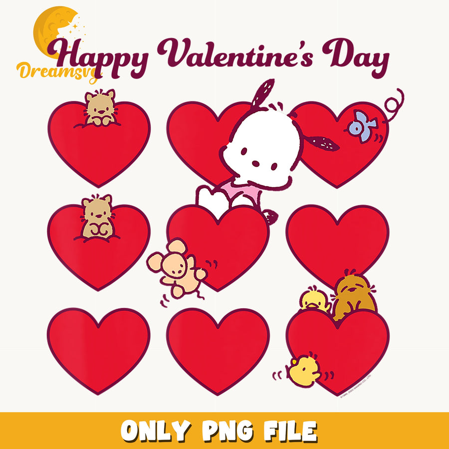 Pochacco Valentine Hearts PNG, Sanrio Happy Valentines Day, Cute PNG