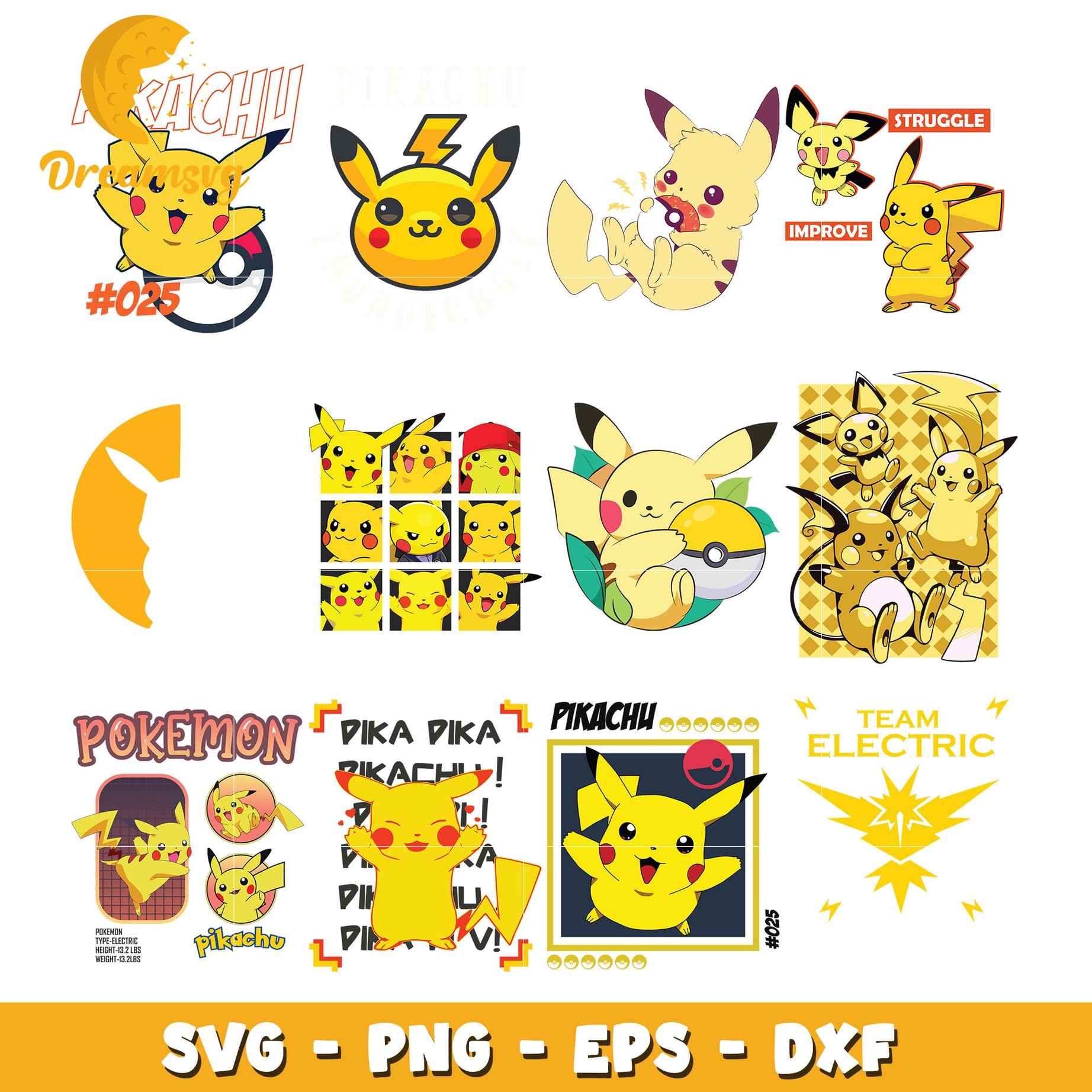 Pokemon team electric character bundle svg, pikachu character svg