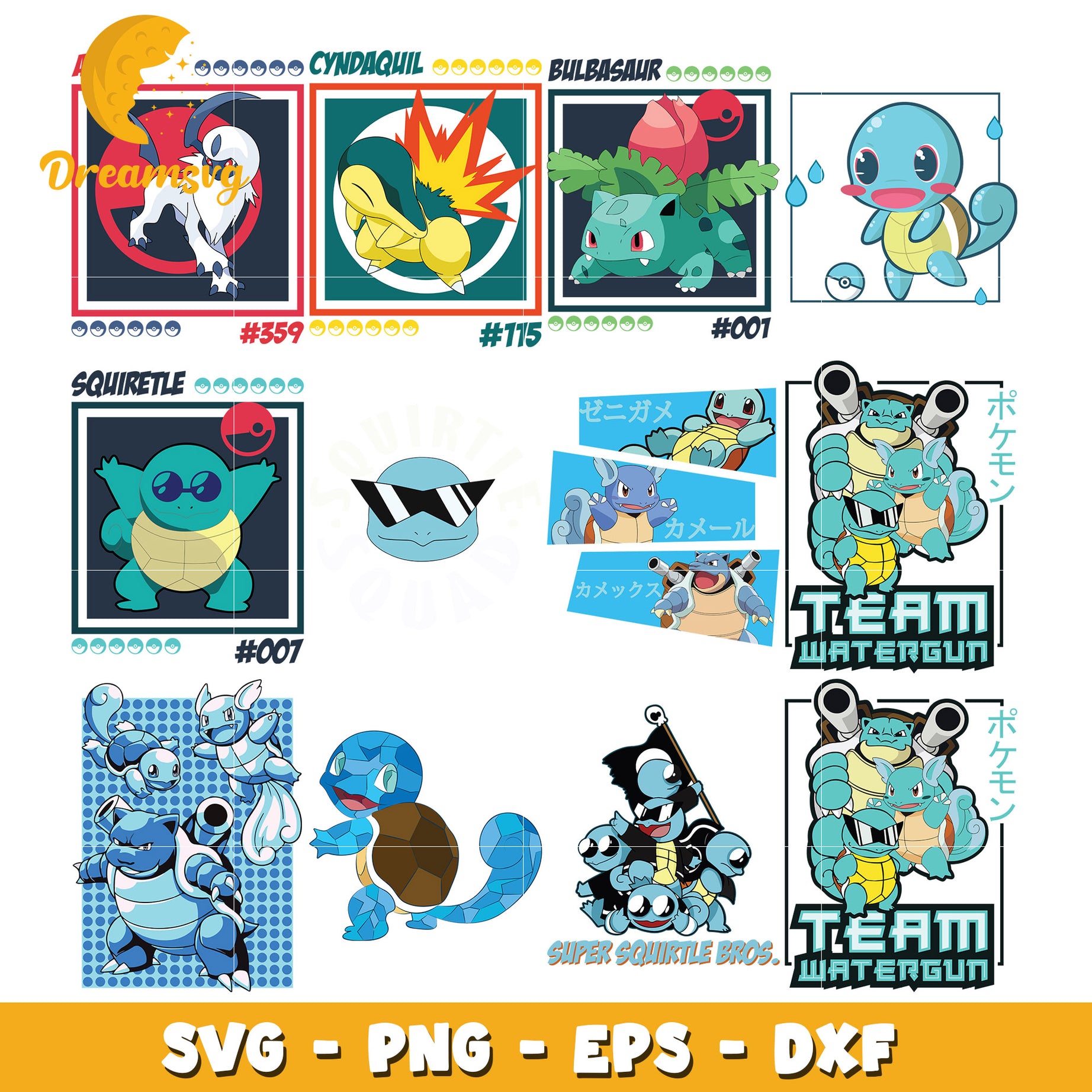 Pokemon team watergun characters bundle svg, Blastoise svg, anime svg