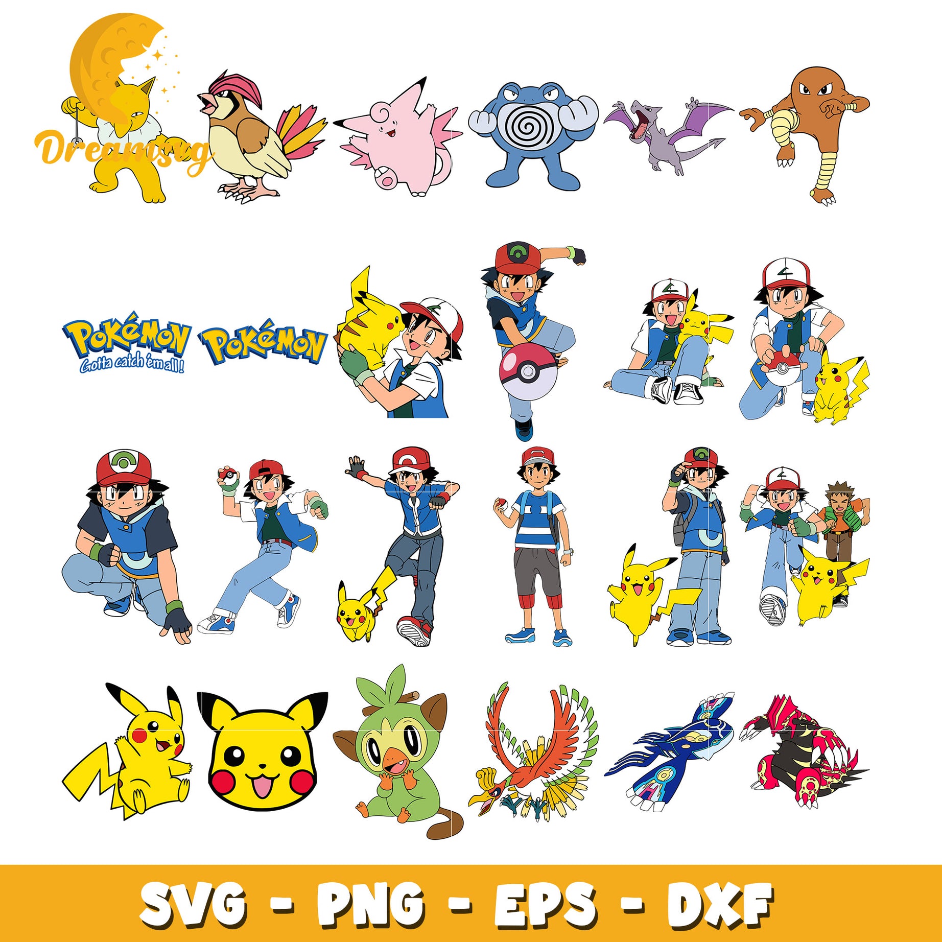 Satoshi characters and pokemon bundle svg, pikachu characters svg