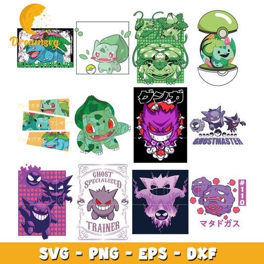 Fushigidane x Matadogas characters bundle svg, Pokemon characters  svg