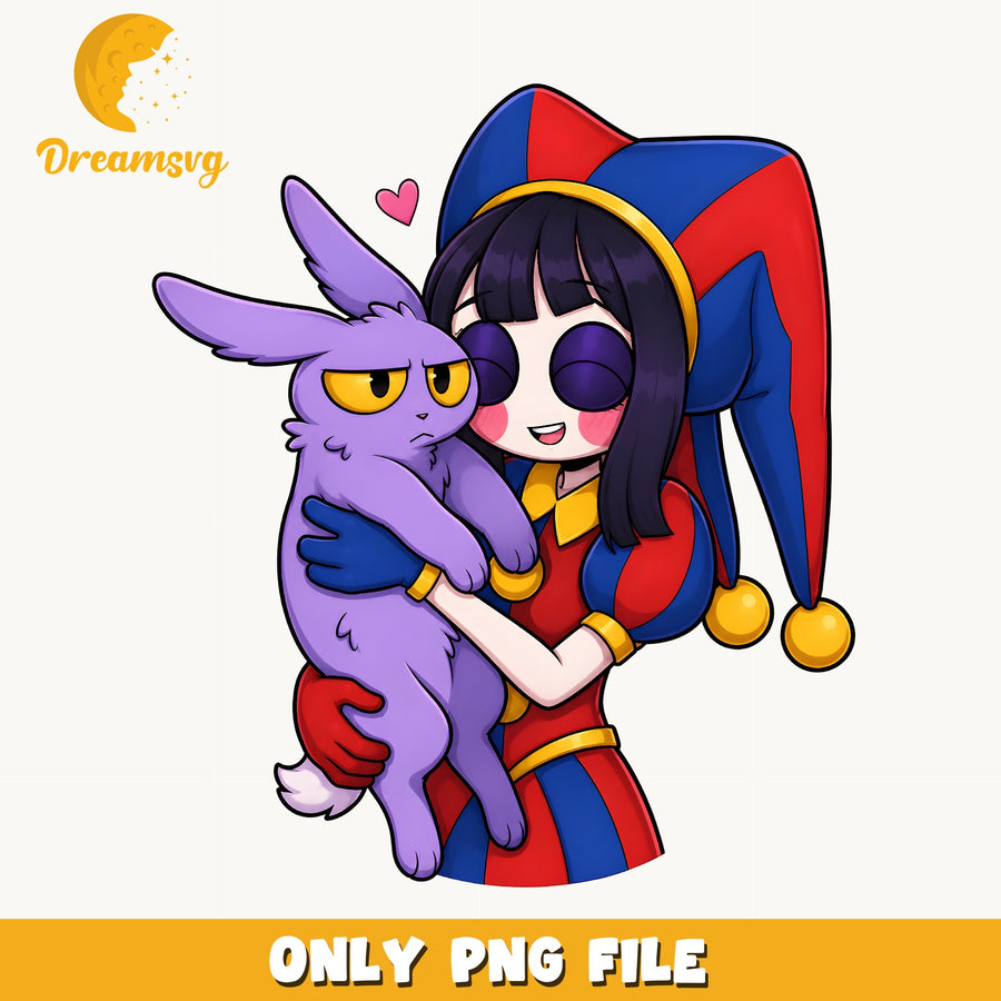 Pomni Jax Holding Bunny PNG, Digital Circus, Fan PNG