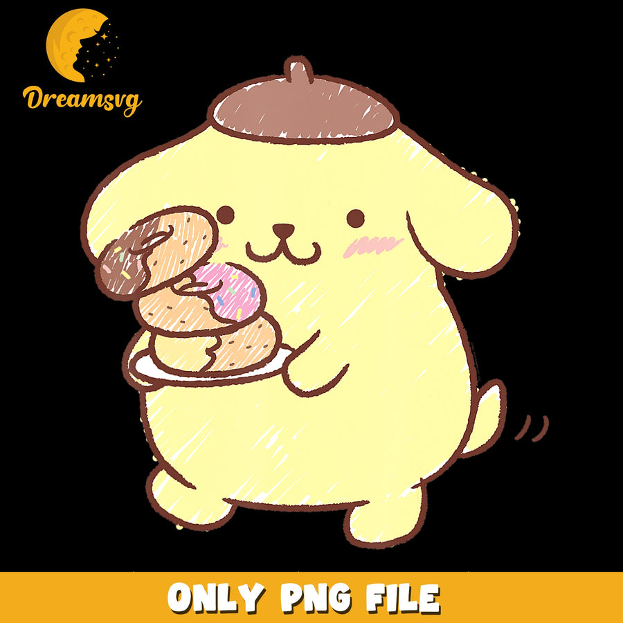 Pompompurin Holding Donuts Sanrio Kawaii PNG, Cute Dog, Sanrio PNG