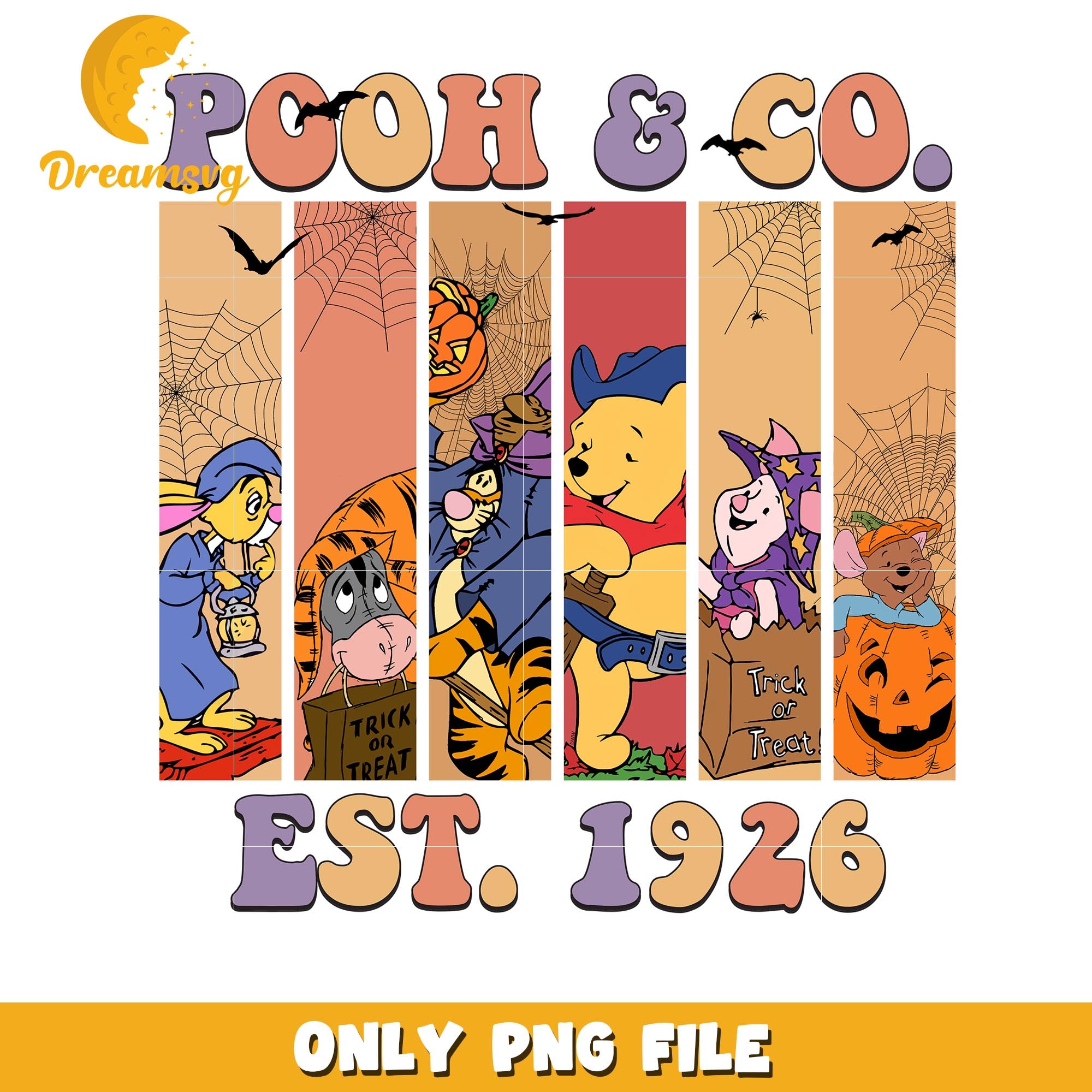 Pooh and co est 1926 png, Disney Pooh halloween friends png, Disney characters png