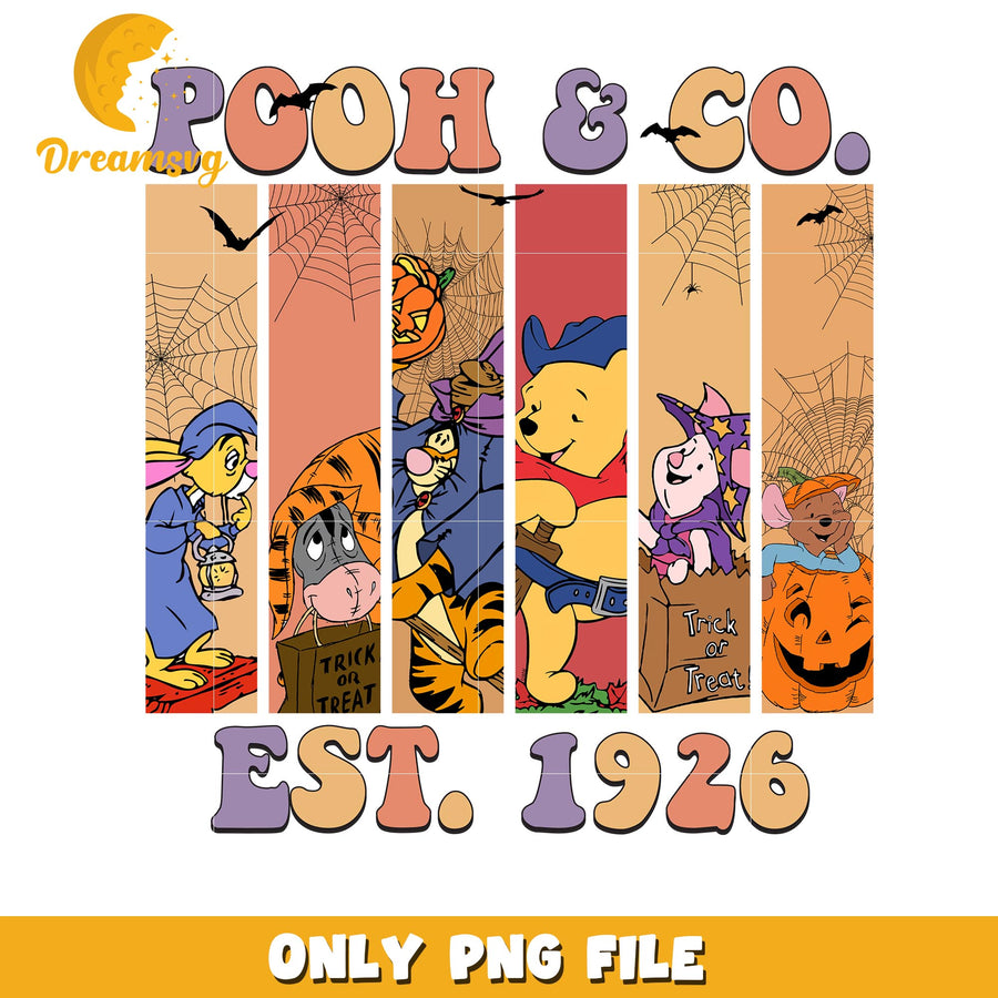 Pooh and co est 1926 png, Disney Pooh halloween friends png, Disney characters png