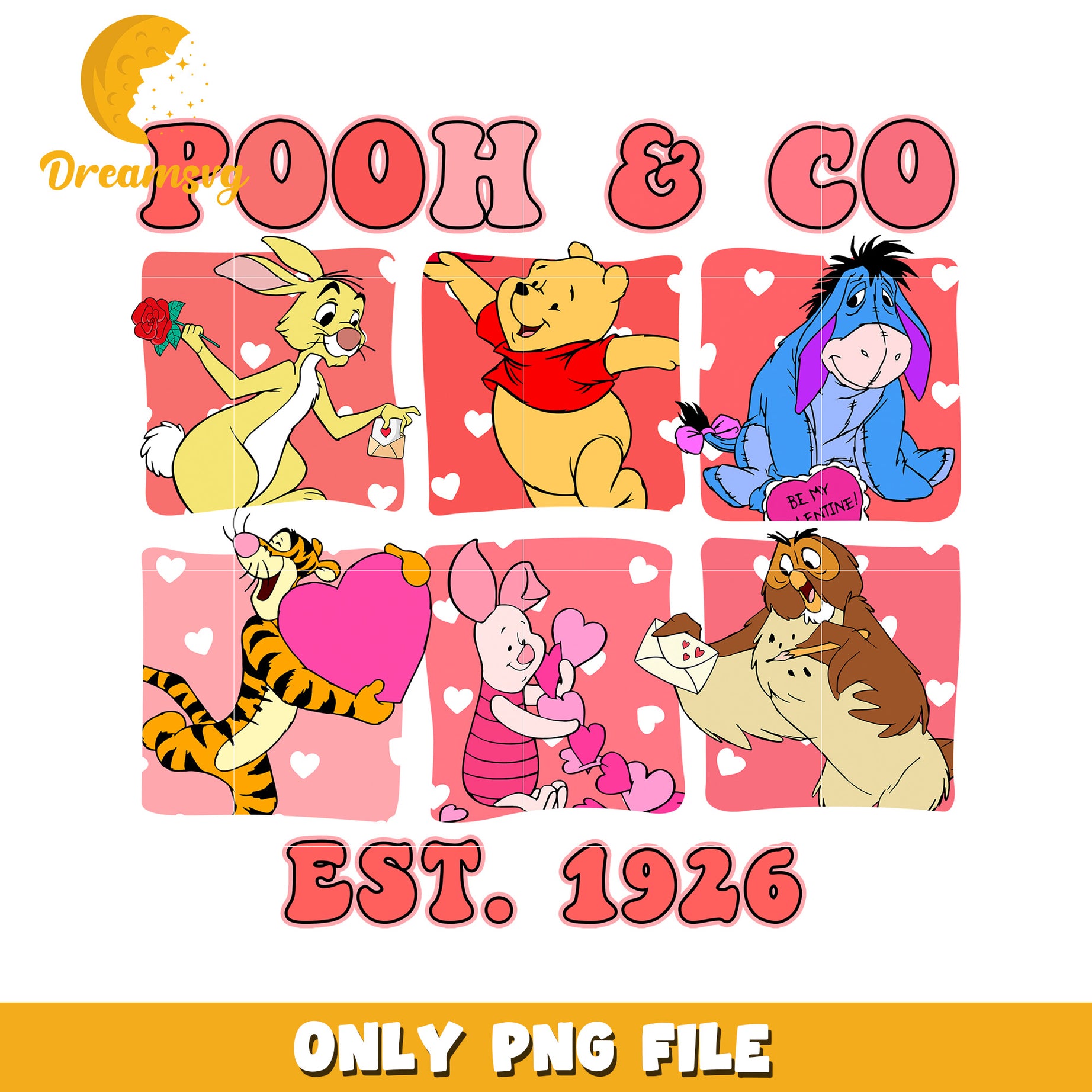 Pooh and Friends Valentine Themed PNG File for Sale