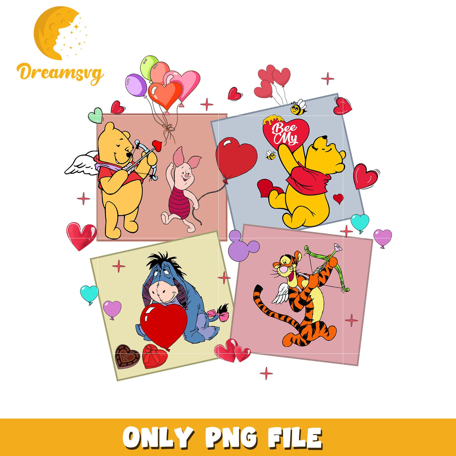 Pooh and friends valentine png, disney characters png, valentine png