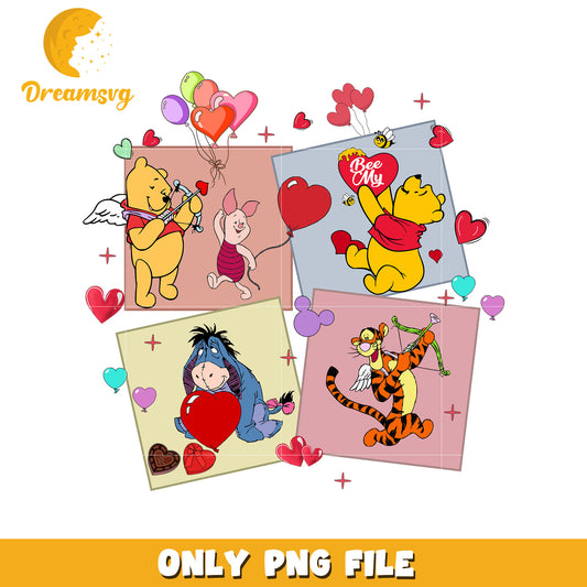 Pooh and friends valentine png, disney characters png, valentine png