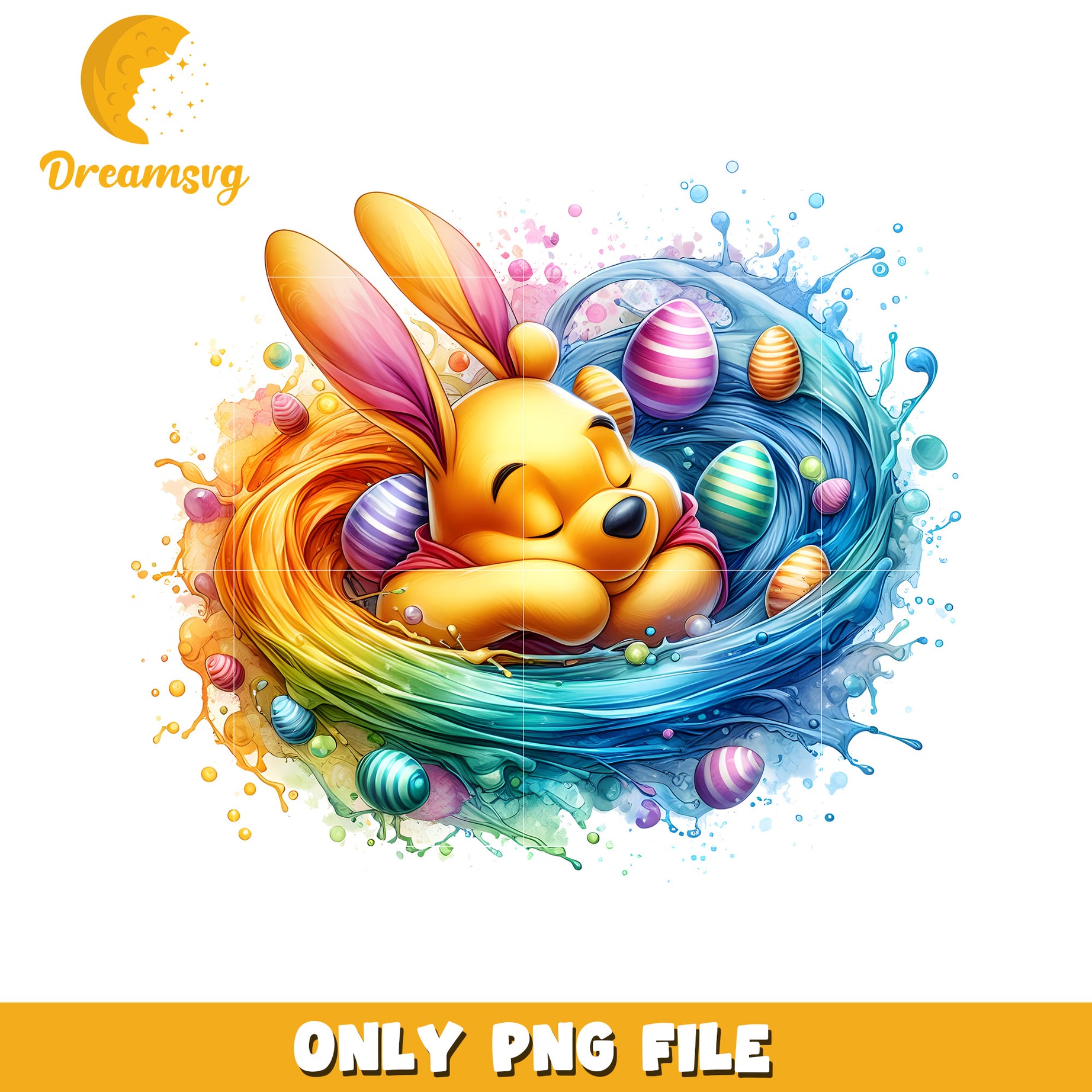 Pooh bear sleeping on easter day png, easter bunny png, pooh png
