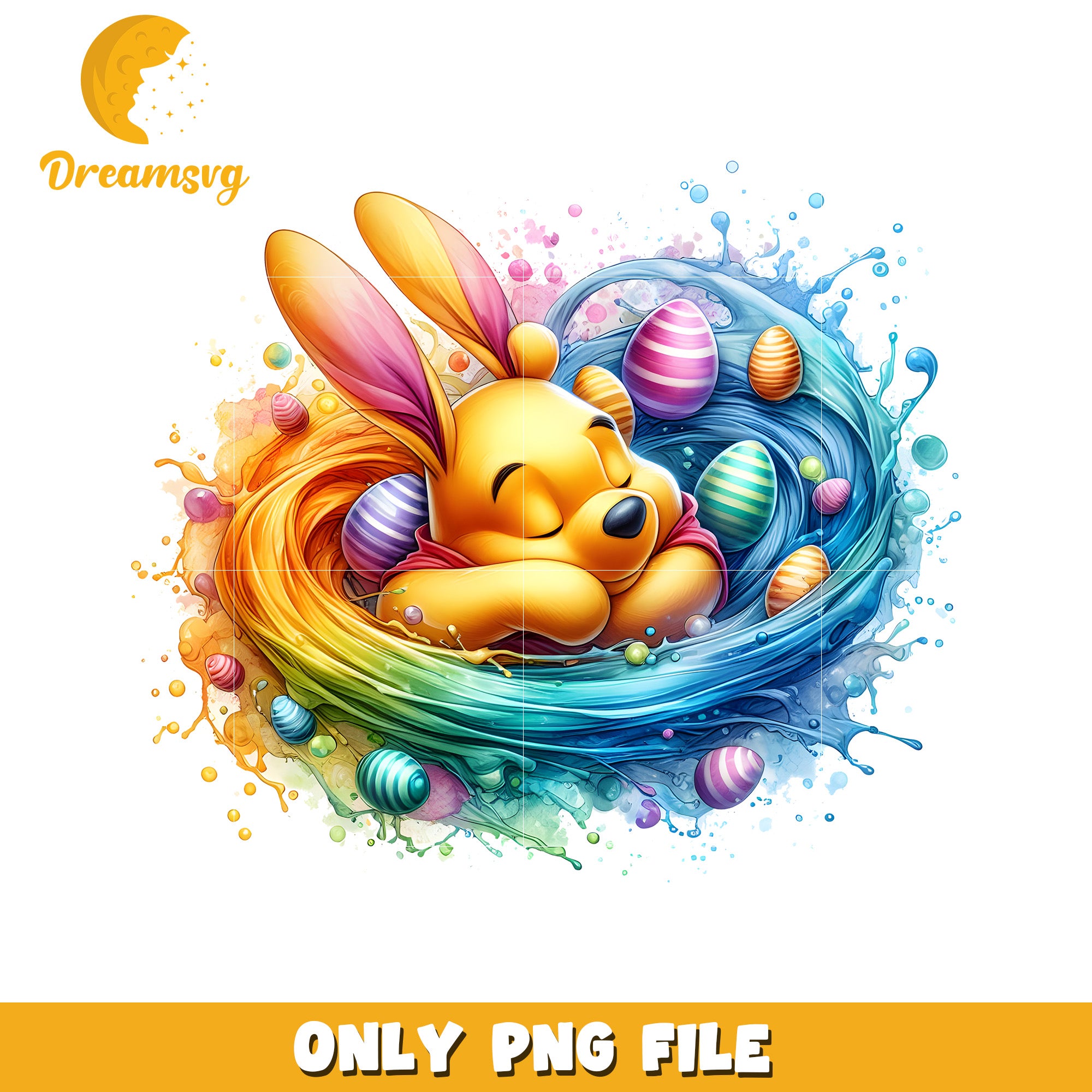 Pooh bear sleeping on easter day png, easter bunny png, pooh png