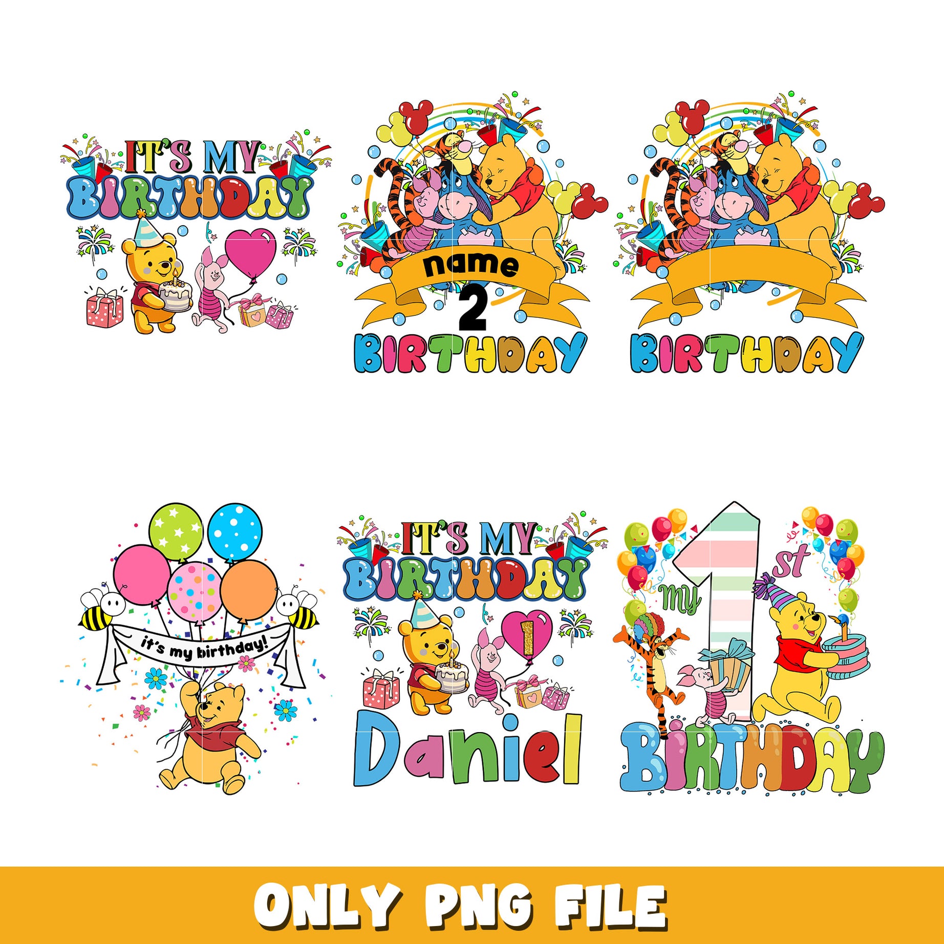 Winnie the pooh my birthday bundle png, Winnie the pooh  png, Disney cartoon png, Digital download  