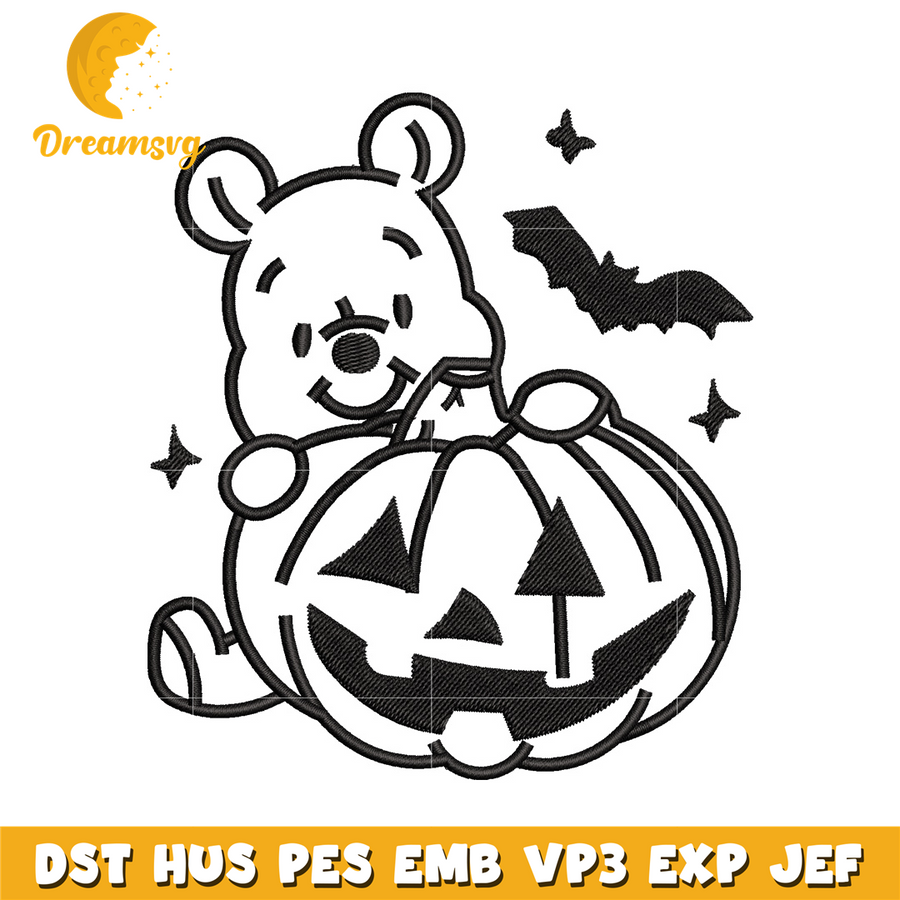 Pooh pumpkin embroidery design
