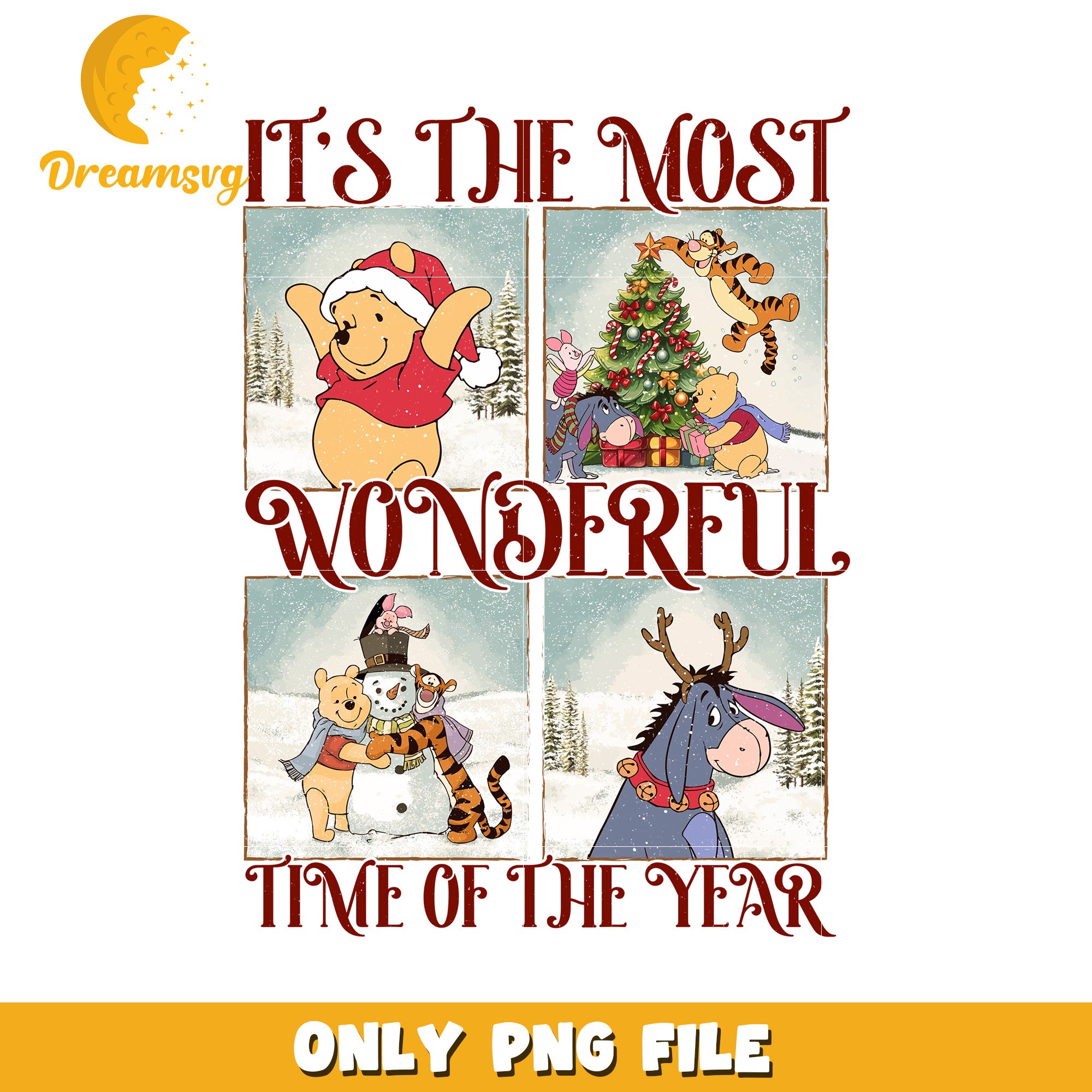 Pooh the most wonderful time png, merry disney png, holiday magic png