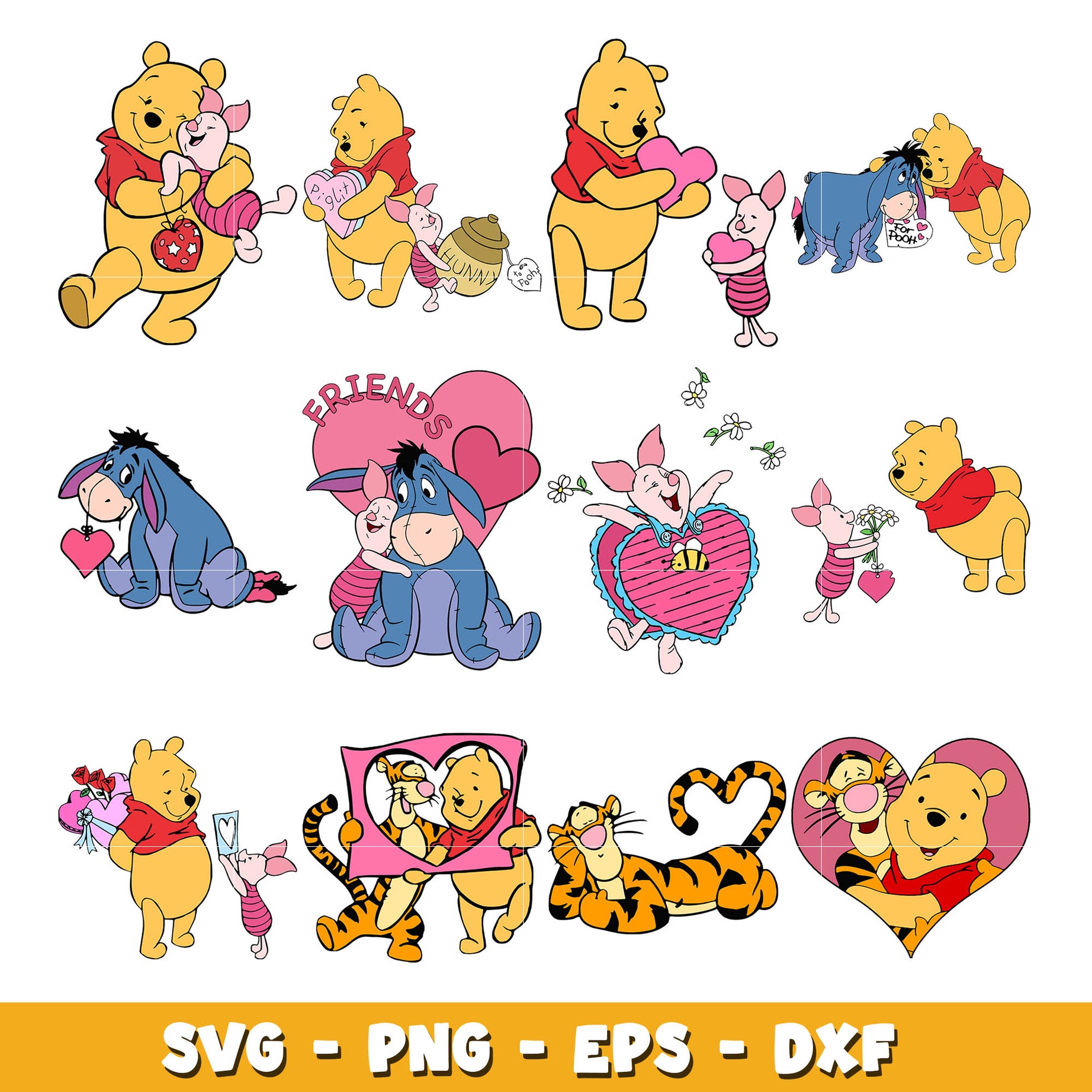 Winnie the pooh Valentine's Day bundle svg,  winnie the pooh svg, Disney cartoon svg, Digital download