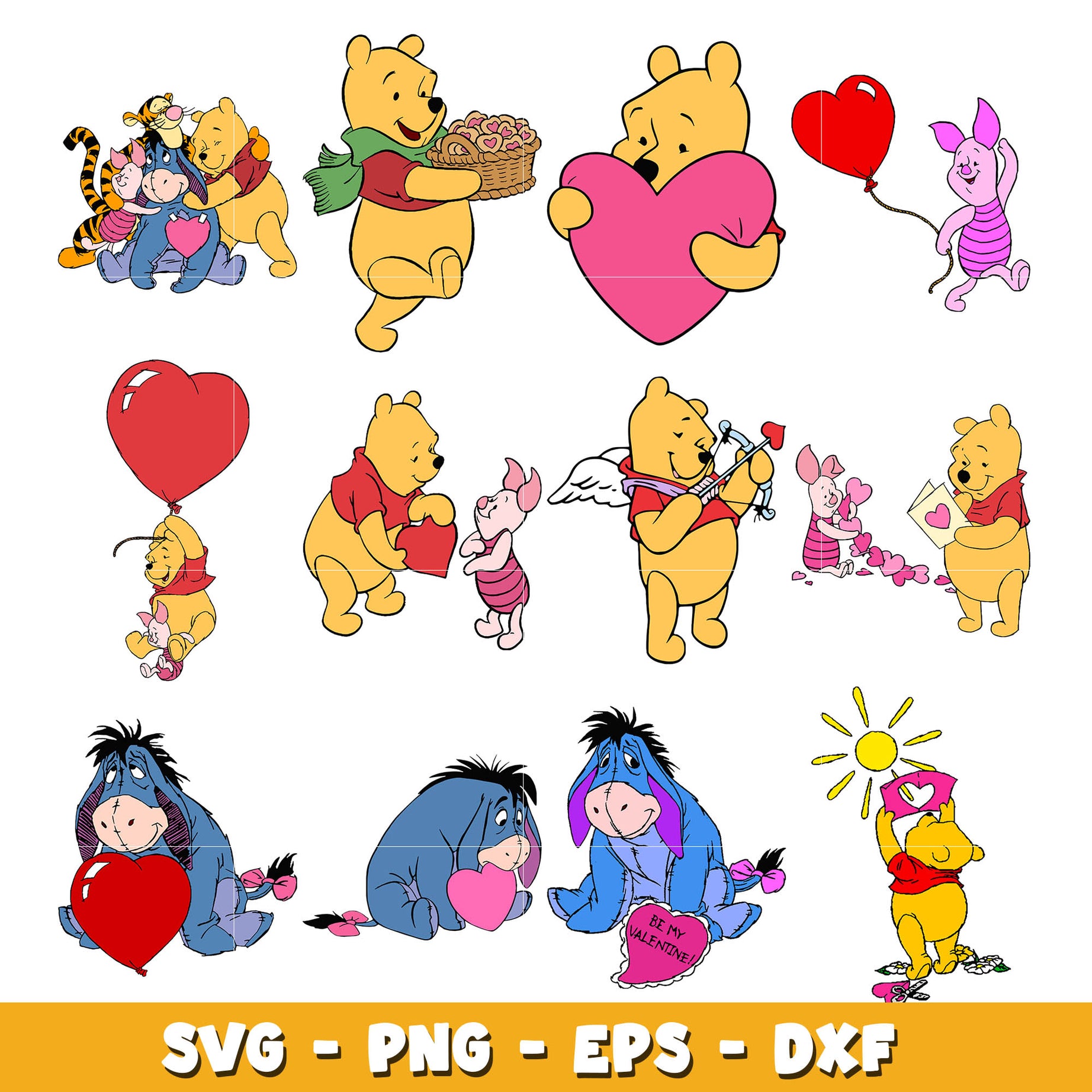 Pooh and Friends Valentine's Day  bundle svg, winnie the pooh svg, Disney cartoon svg, Digital download