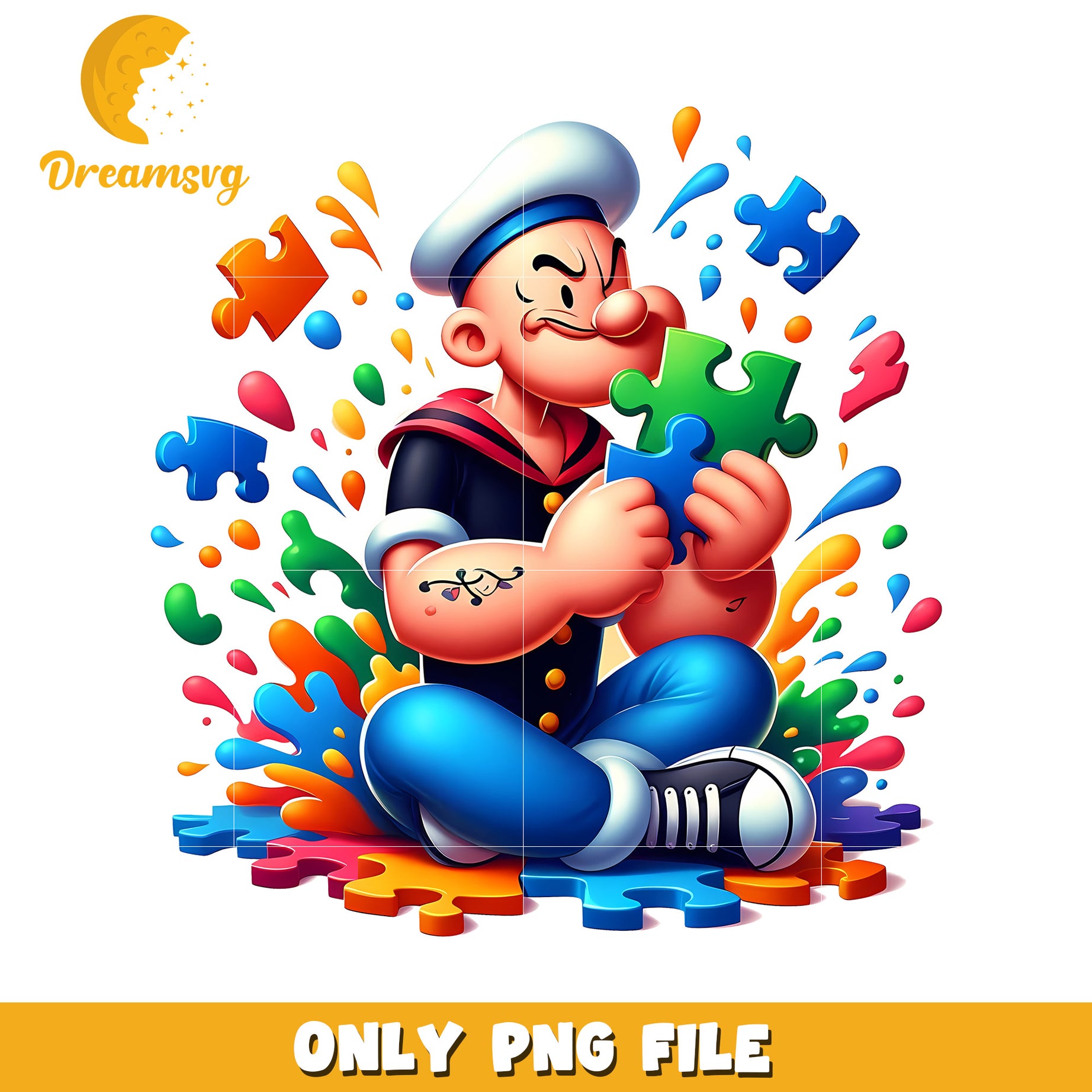 Popeye Jigsaw Puzzle Fun Colorful Cartoon PNG Image
