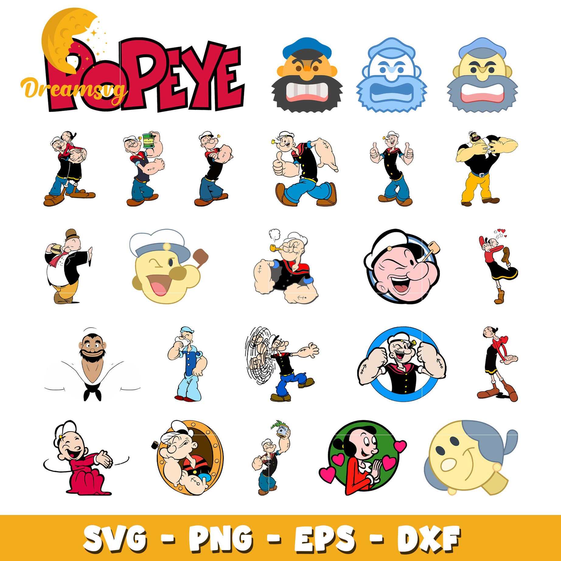 Popeye cartoon characters bundle svg, cartoon characters svg