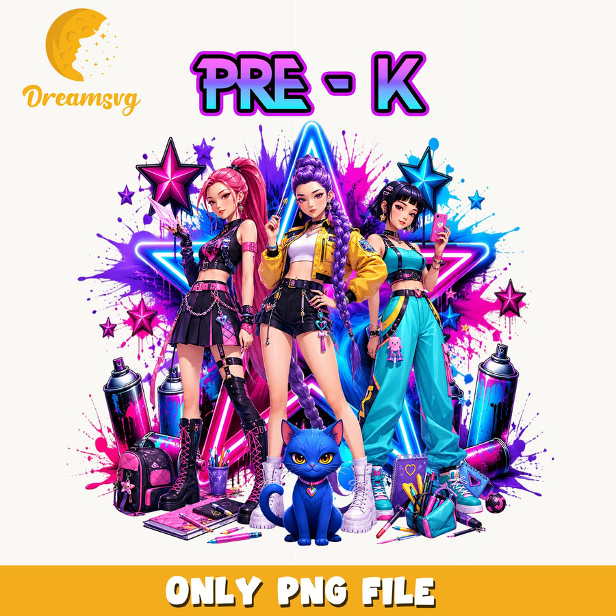 Pre-K Kpop Girls PNG, Neon School Squad, Fan PNG