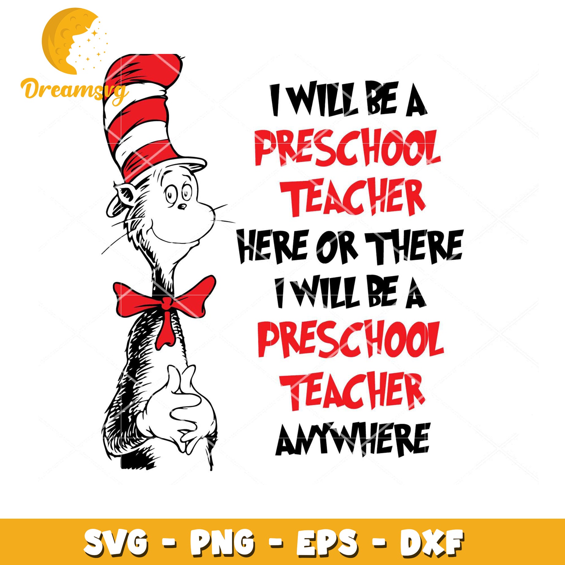 Preschool Teacher SVG Cute Cat in Hat Quote for Instant Download