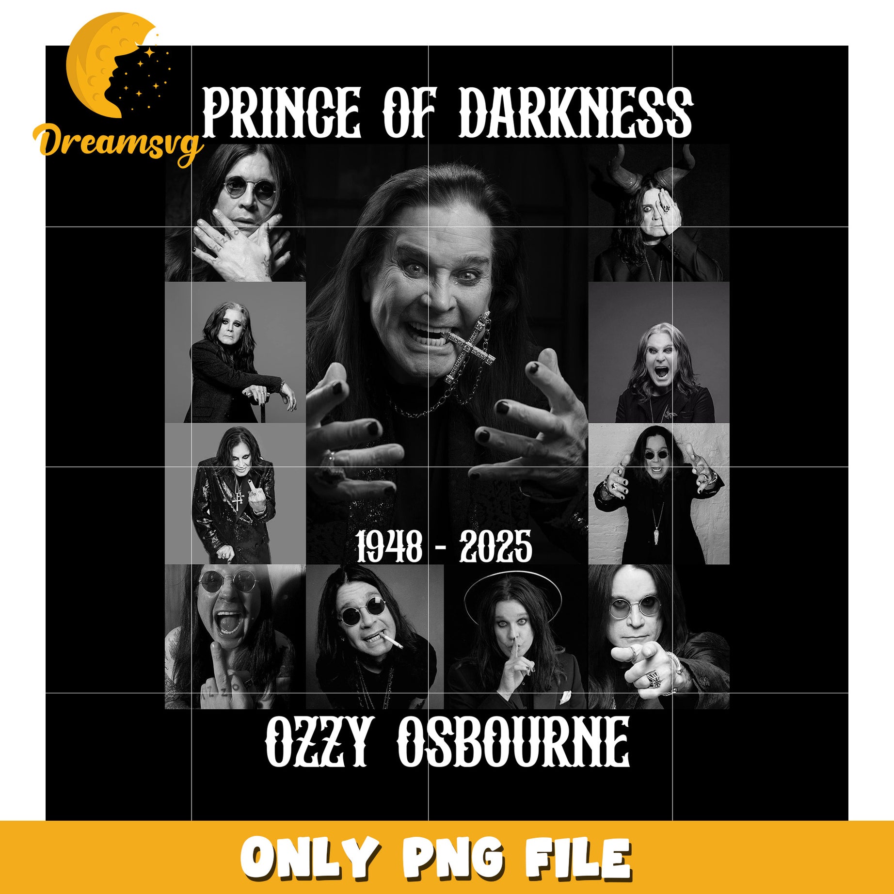 Prince of darkness ozzy osbourne white font png, metal legend art png, dark rock icon png