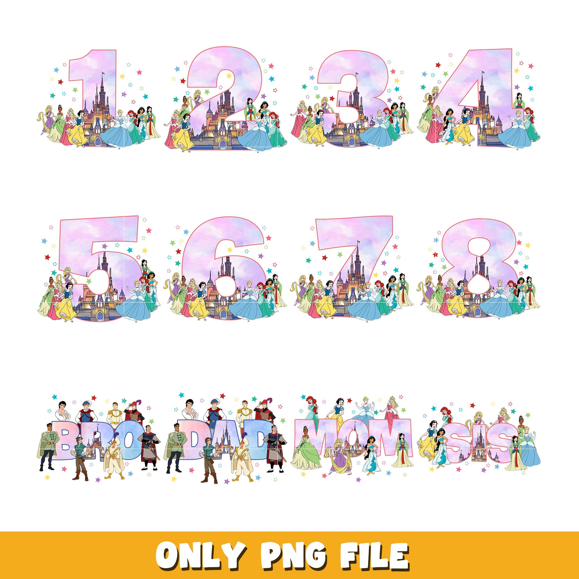  Disney Princess birthday bundle png, Disney cartoon png, Digital download  