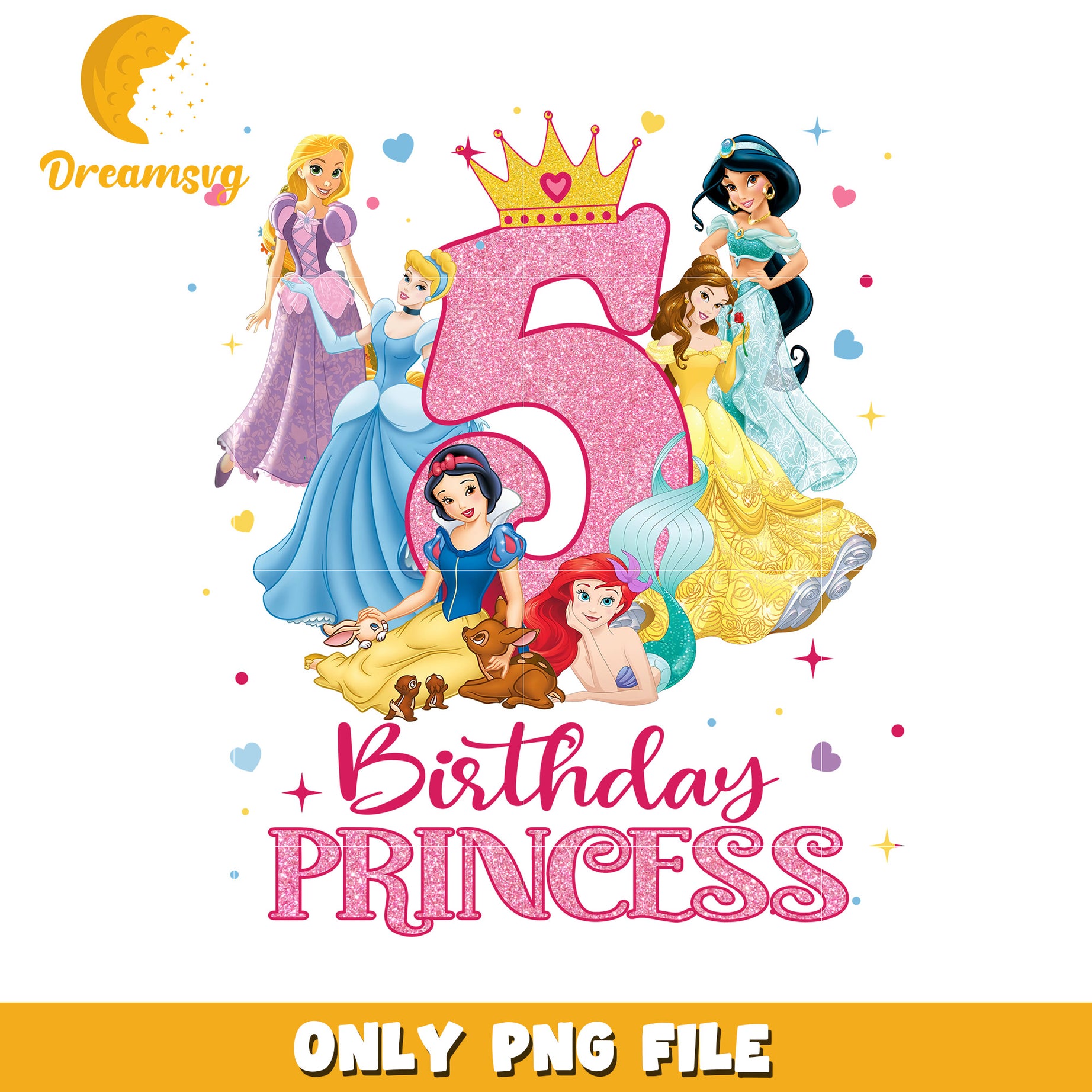 Princess Birthday Party PNG Design for Five Year Olds