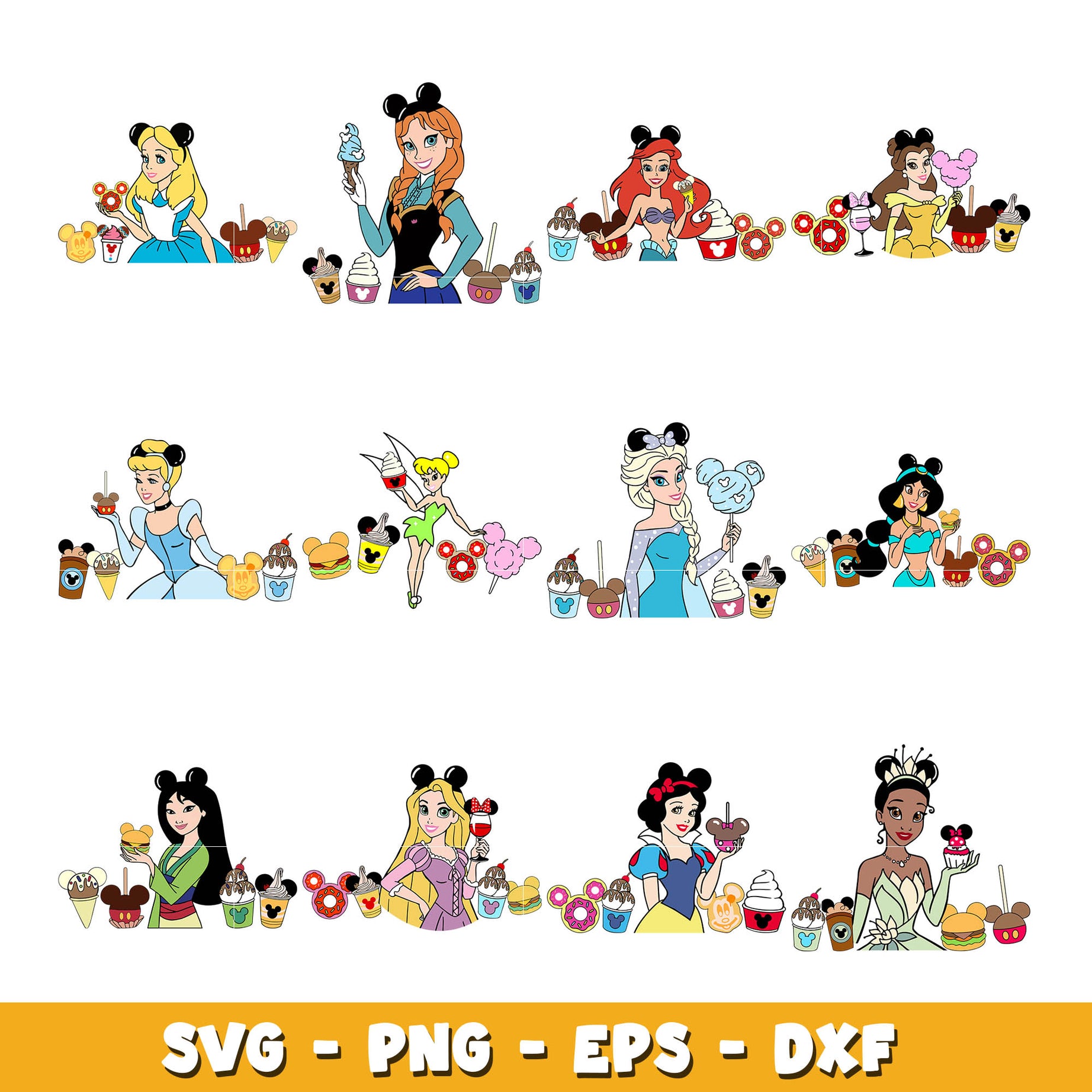 Mickey mouse disney Princess bundle svg, Disney svg, Digital download  