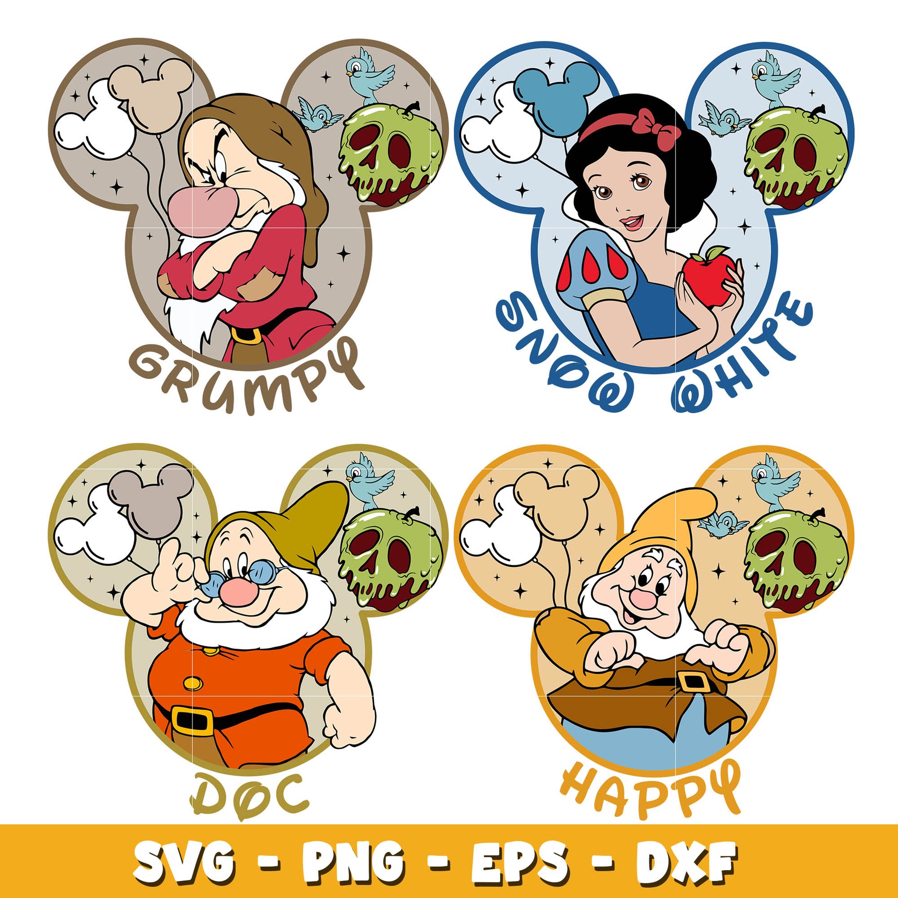 Seven Dwarfs Iron On  bundle svg, Disney svg, Digital download  