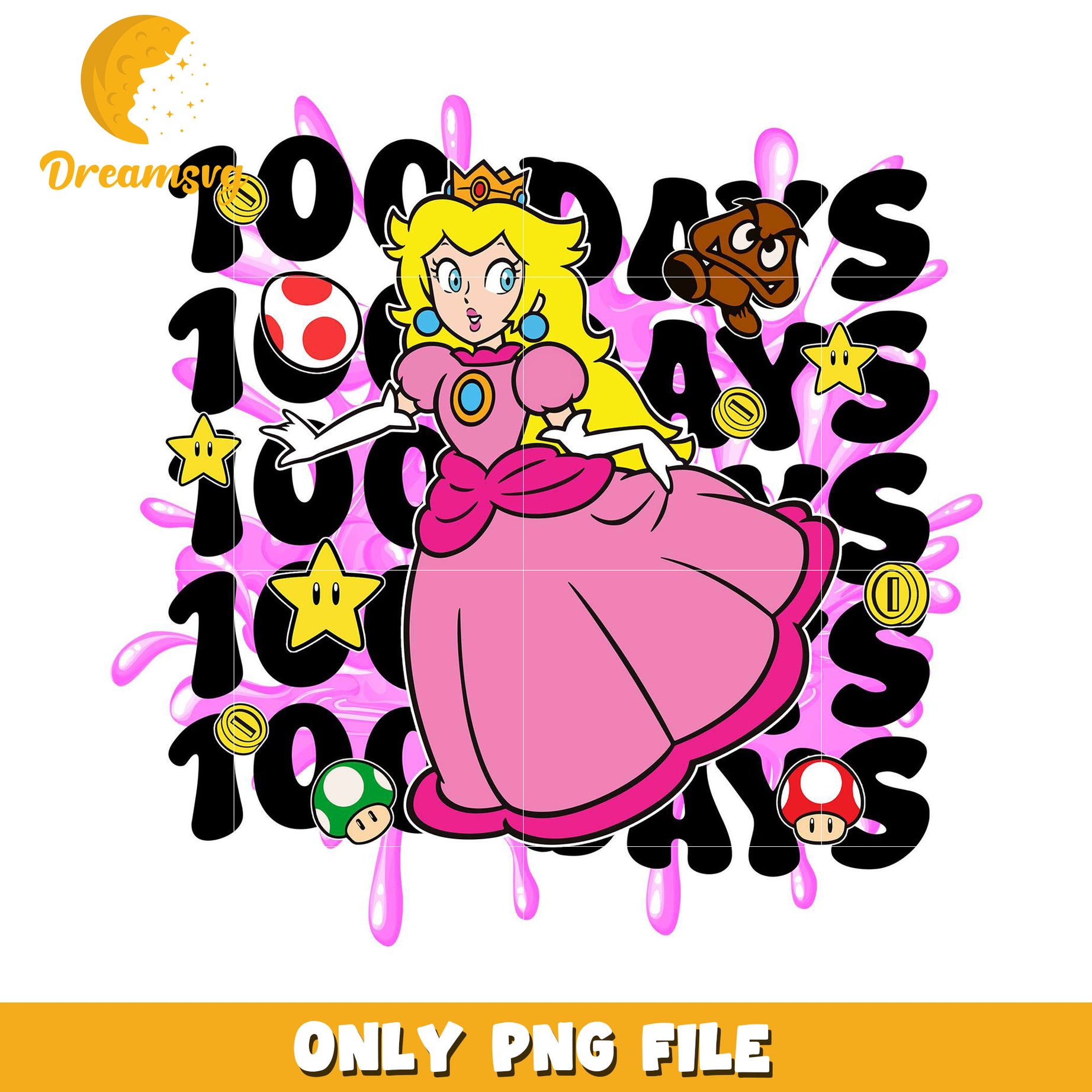 Princess Peach 100 Days PNG Graphic for Kids and Fans