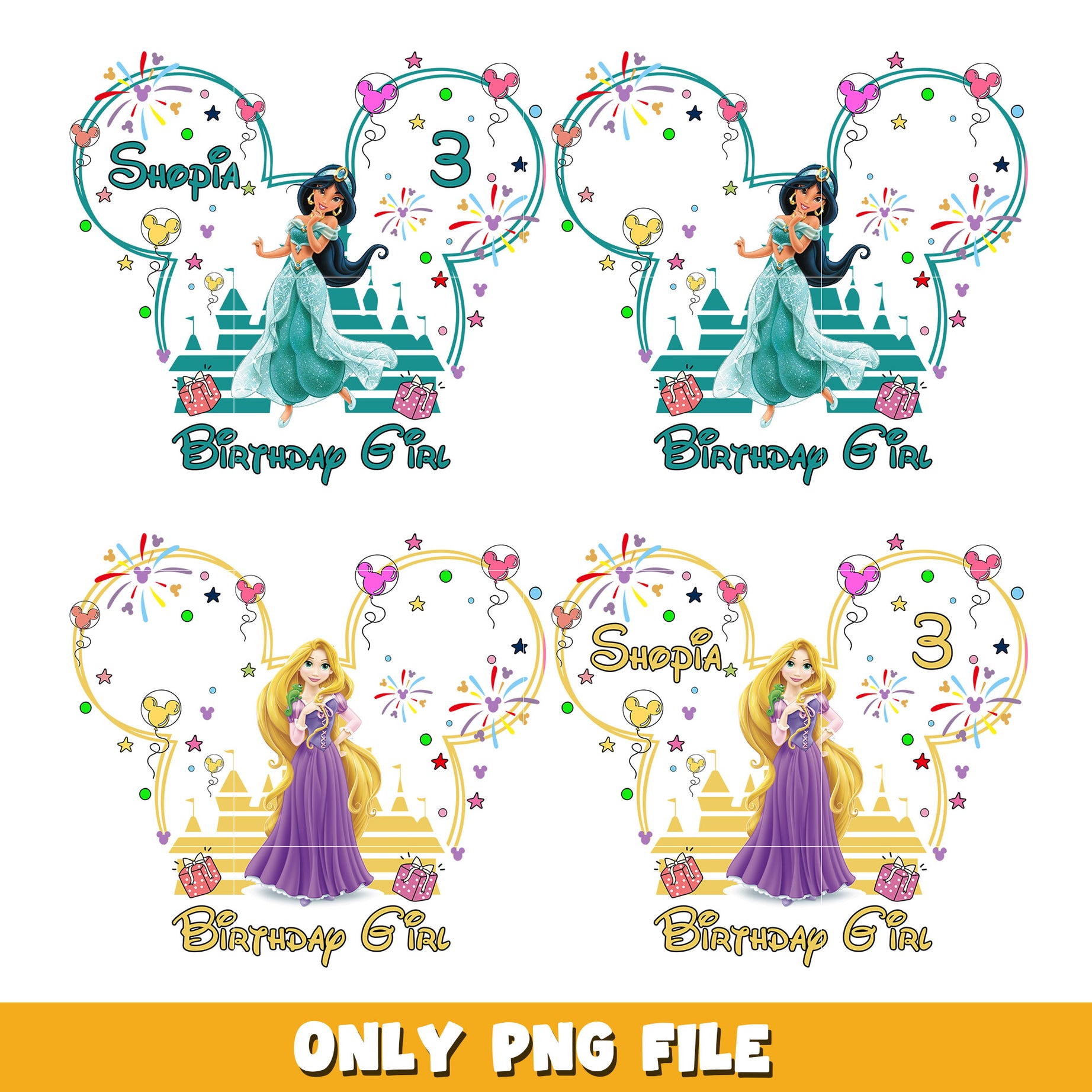 Princess jasmin and Rapunzel bundle png, Princess  png, Disney cartoon png, Digital download 