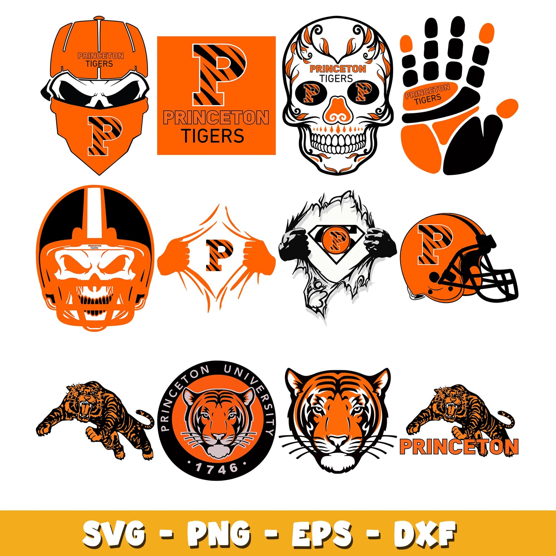 Princeton Tigers skyll Bundle svg, Princeton Tigers logo svg, ncaa svg 