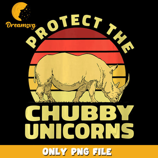 Protect The Chubby Unicorns Rhino Vintage PNG, Retro Sunset, Funny PNG