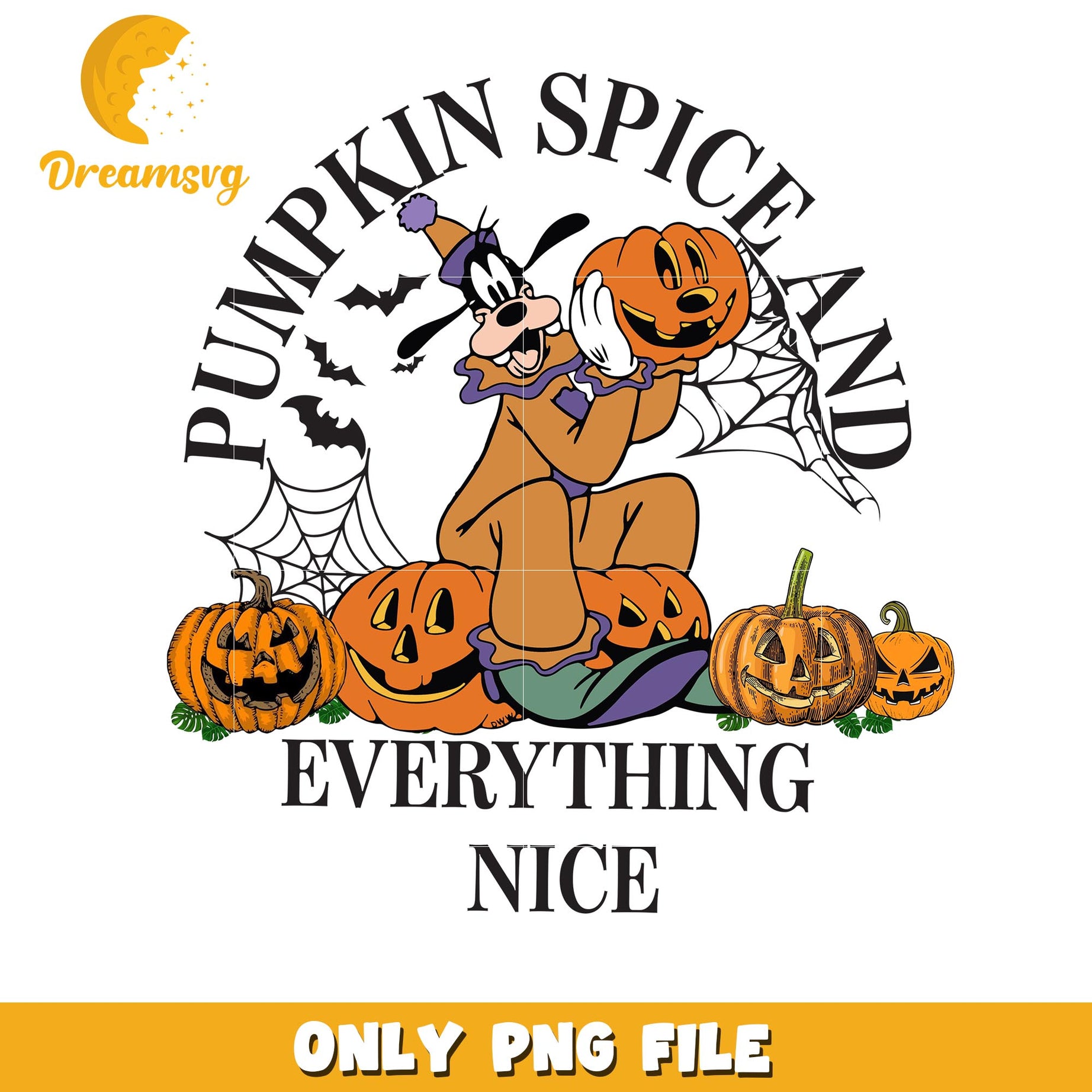 Pumpkin spice and everything nice Goofy png, Disney friends halloween vibes png