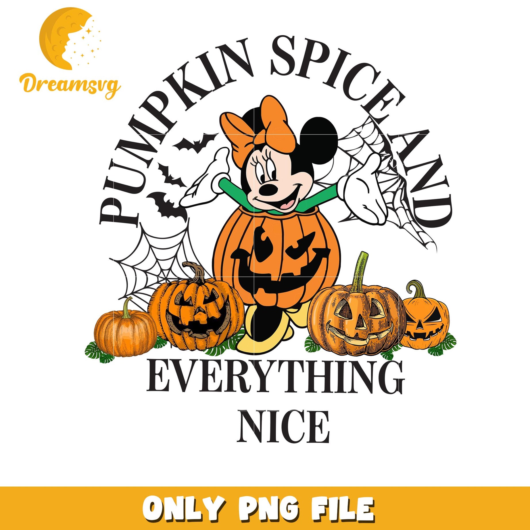Pumpkin spice and everything nice Minnie png, Disney friends halloween vibes png