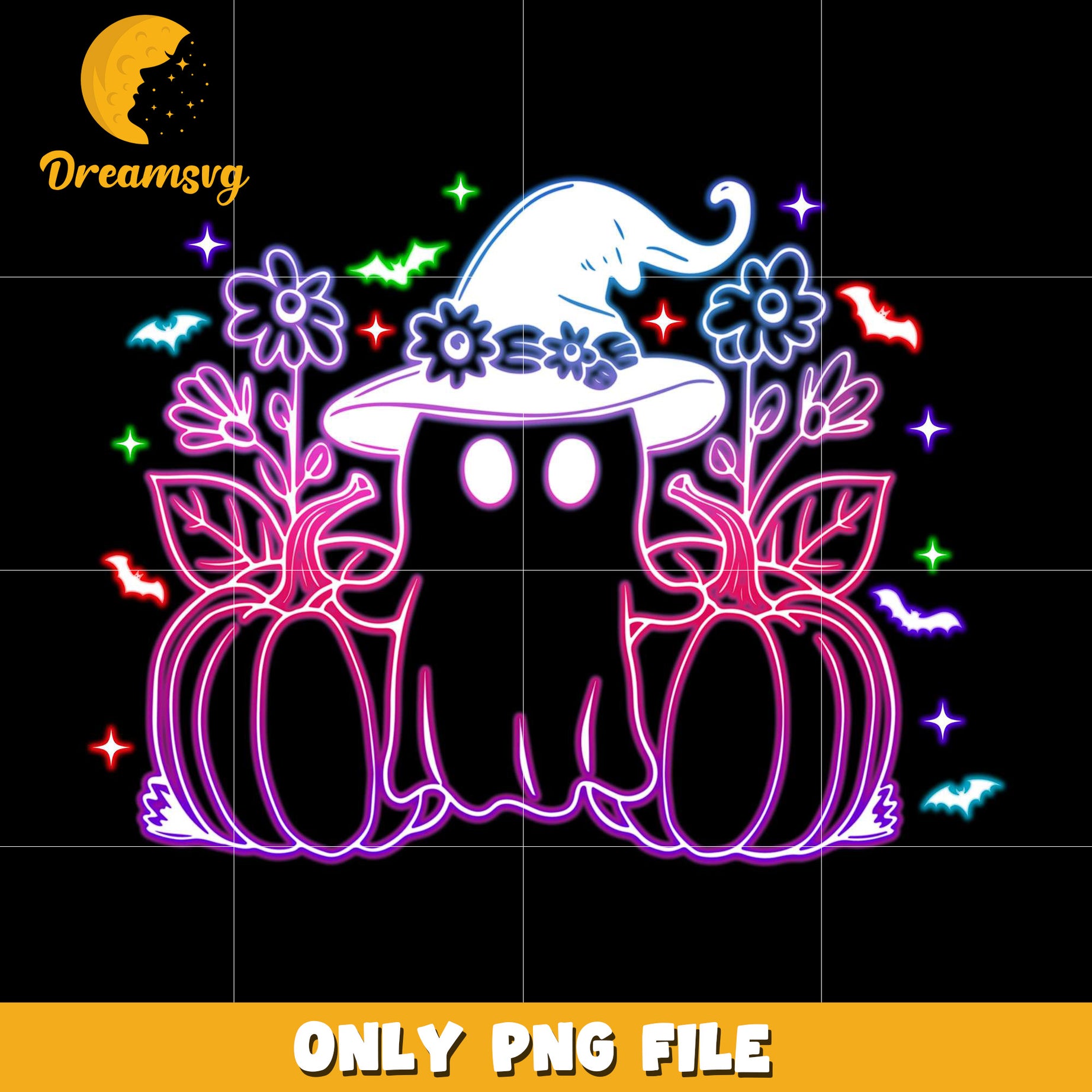 Pumpkin and ghoul neon png, spooky season​ png, halloween pumpkin png