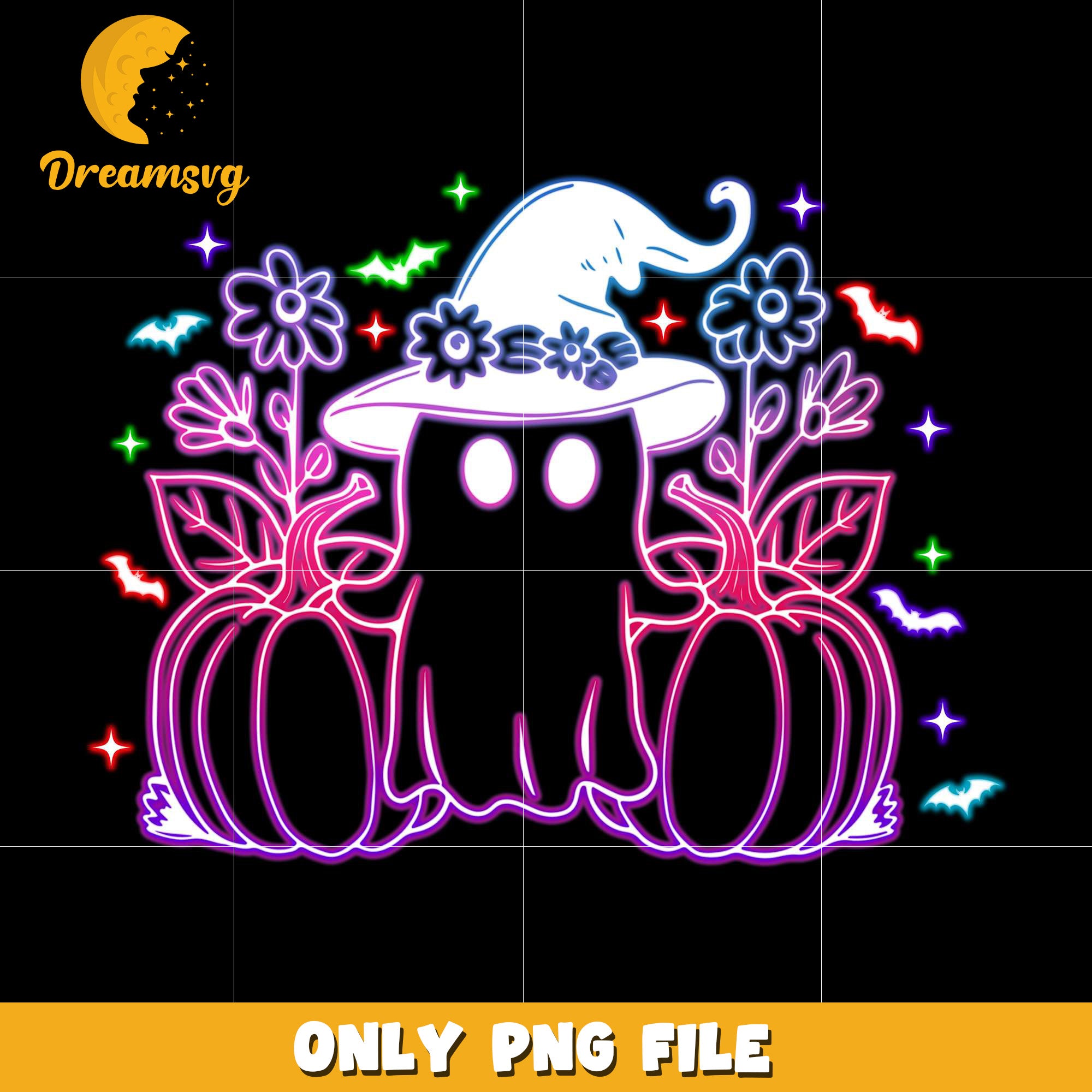 Pumpkin and ghoul neon png, spooky season​ png, halloween pumpkin png