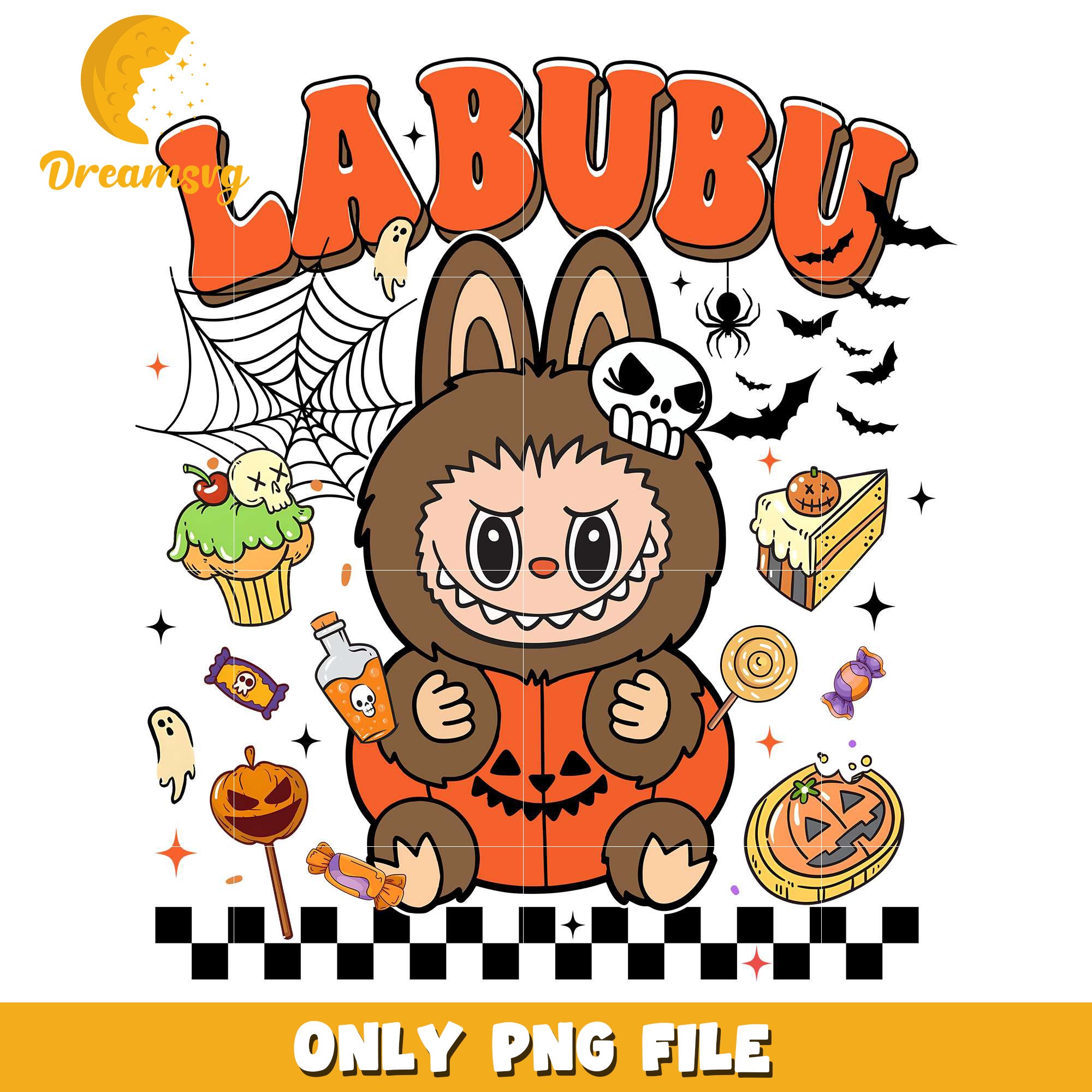 Pumpkin labubu design png, halloween wallpaper​​ png, halloween decorations​ png