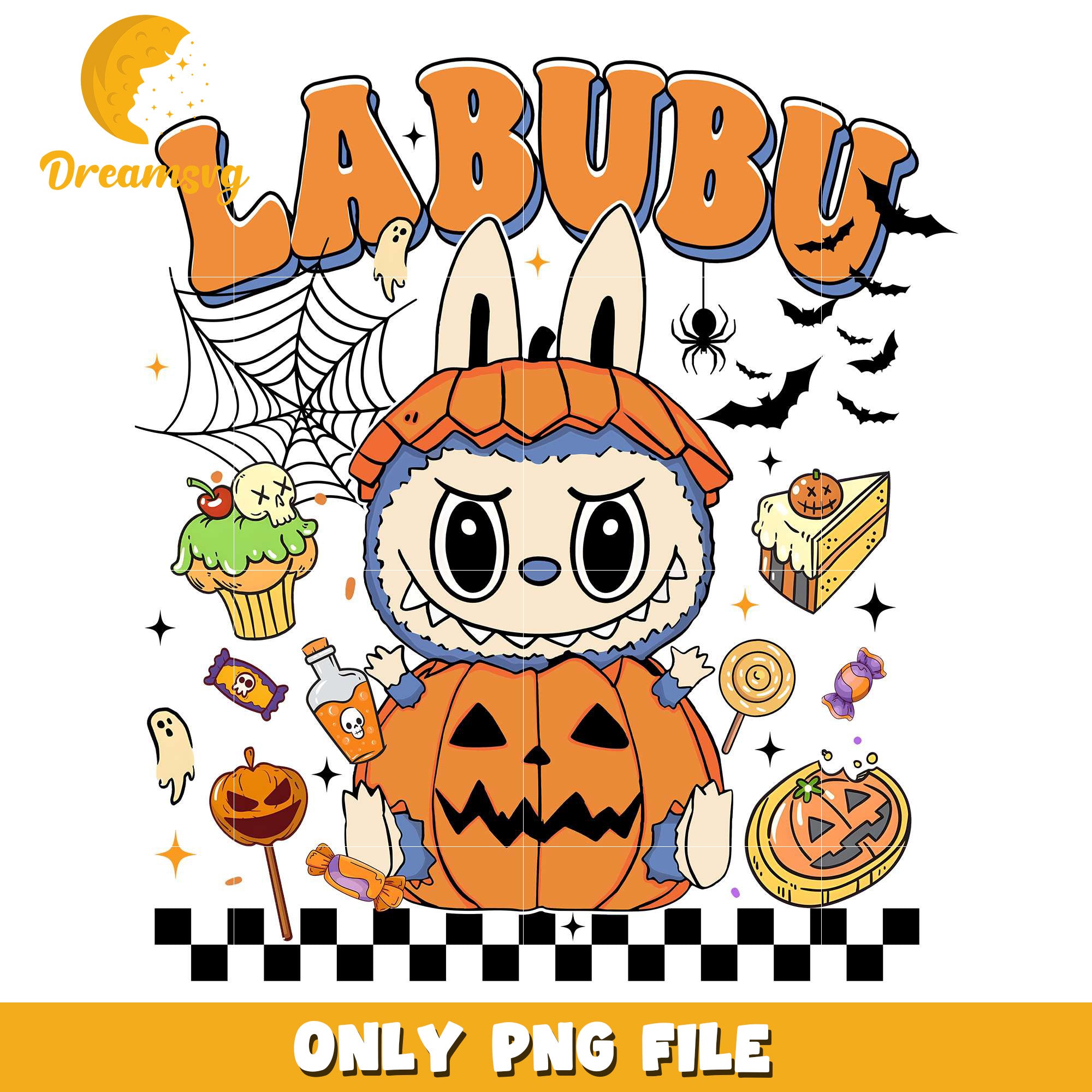 Pumpkin labubu png, halloween wallpaper​​ png, halloween decorations​ png